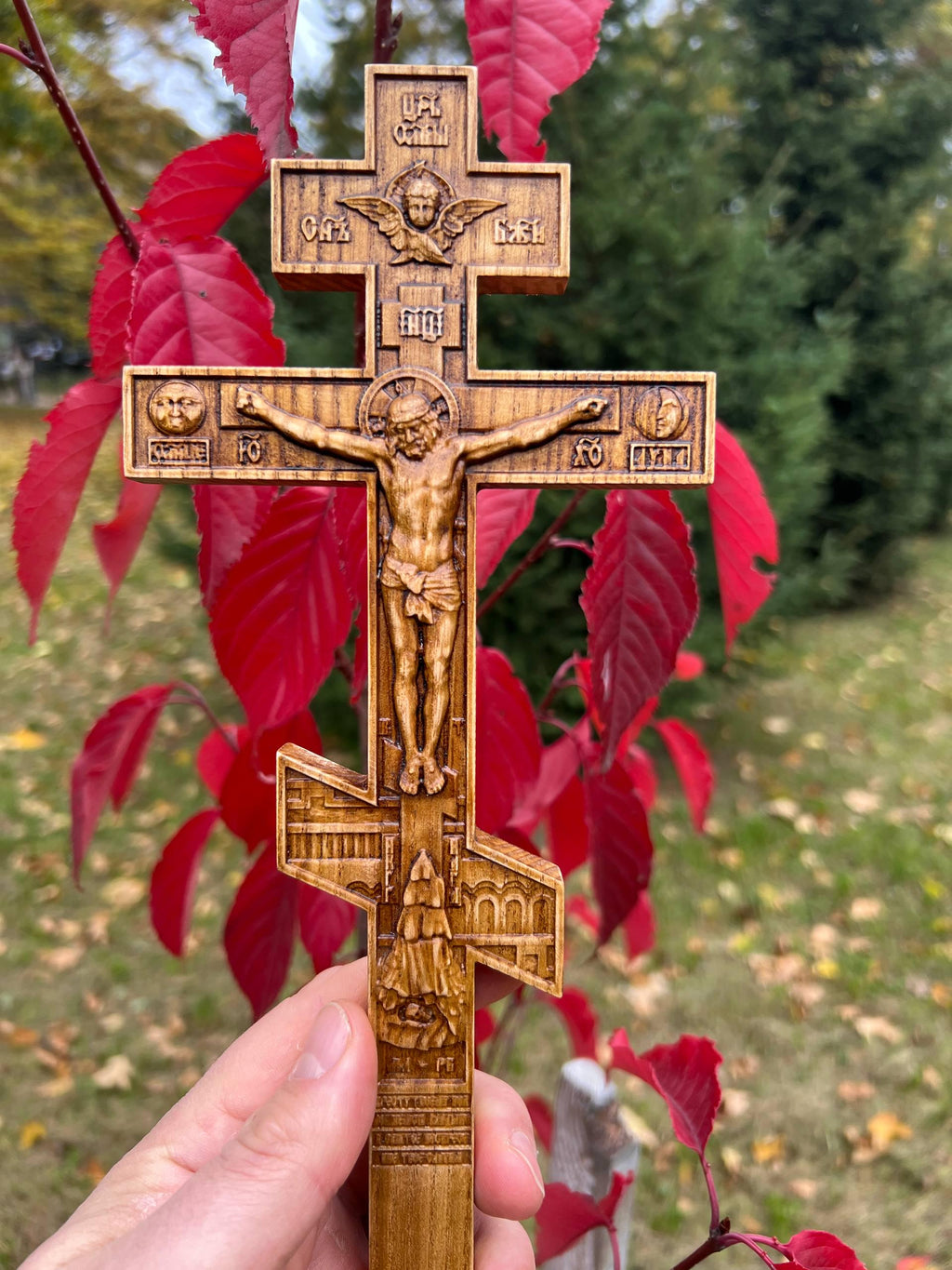 Orthodox Wooden Wall Cross 11.8x4.6in, Hand Carved Oak Ash Crucifix, Christian Cross, Orthodox Cross, Church Wall Hanging, Religious Decor