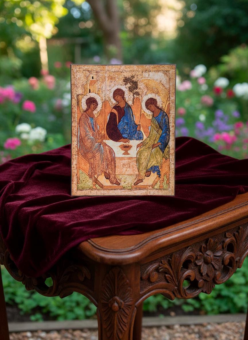 Trinity Icon Handmade (Famous Rublev Trinity) – Orthodox Christian Wall Art, Wooden Icon
