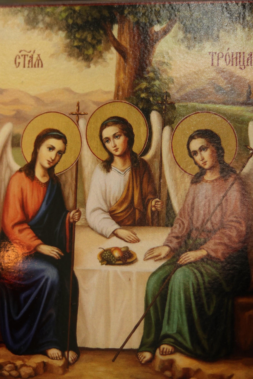Holy Trinity Wooden Icon Orthodox Religious Wall Art 6.3x4.7 in