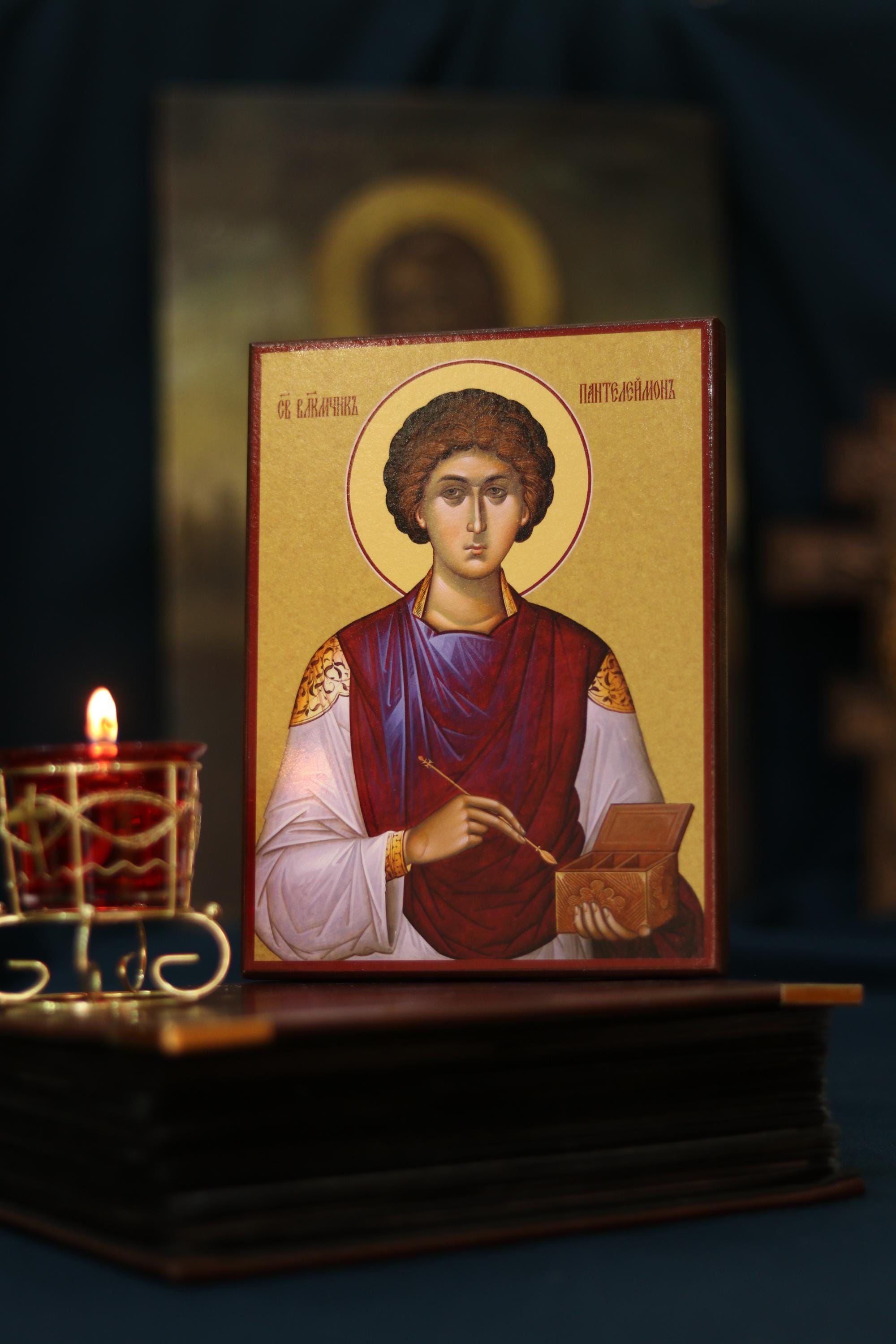 Saint Panteleimon Orthodox Icon , Christian Healer Prayer Icon, Wooden
