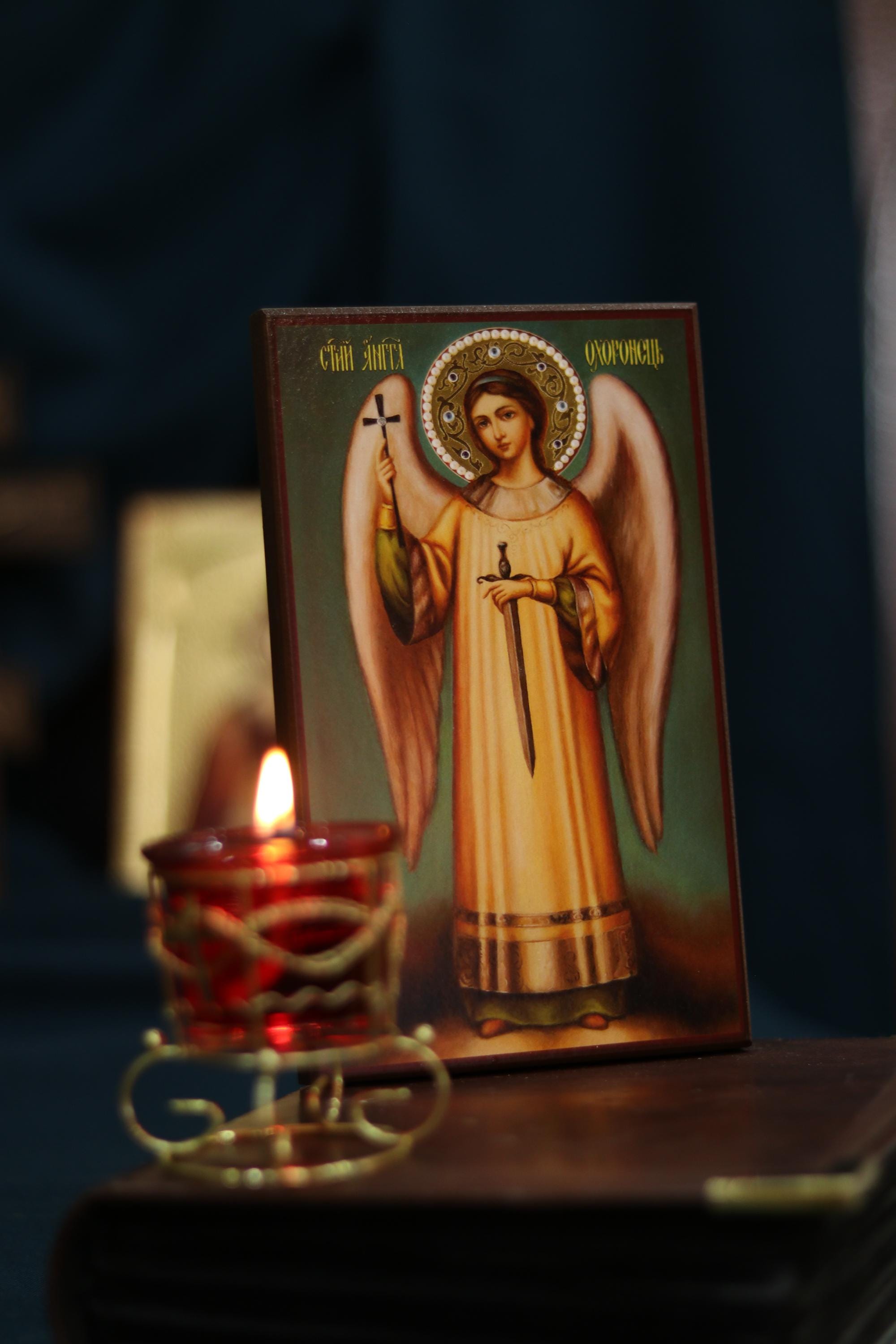 Guardian Angel Orthodox Icon 8in Wooden Christian Wall Plaque Decor