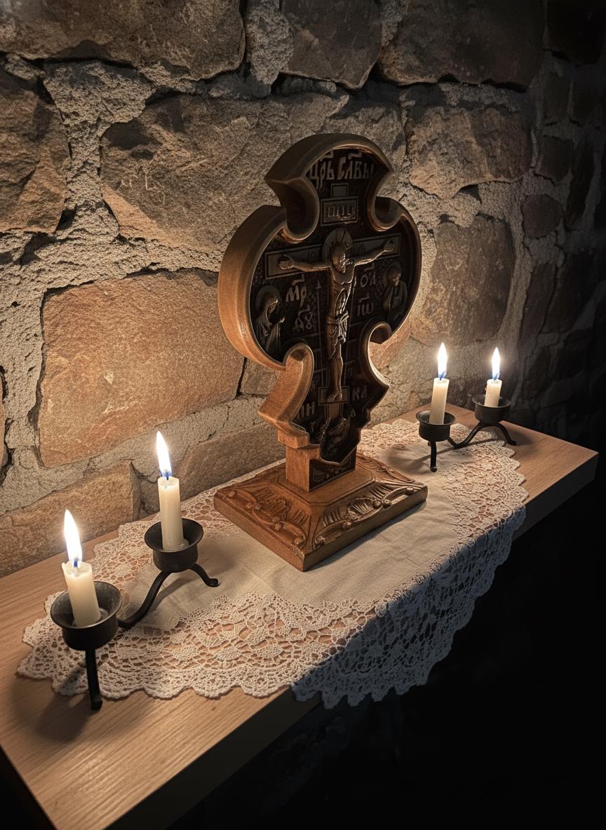 Wooden Orthodox Cross 9"x5.5", Beech Standing Crucifix.