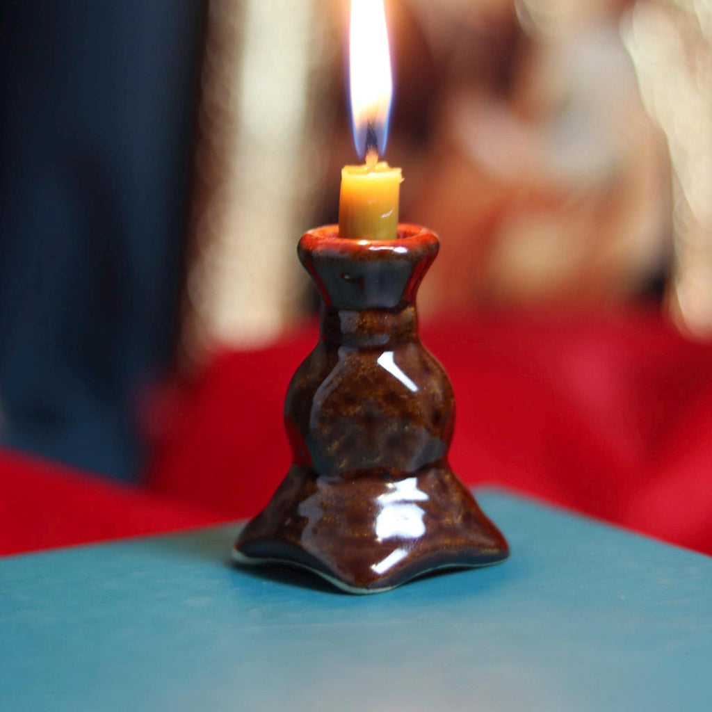 Handmade Ceramic Candle Holder – 7cm Unique Brown Pottery – Rustic Home Decor, Orthodox candlestick, Ceramic candlestick