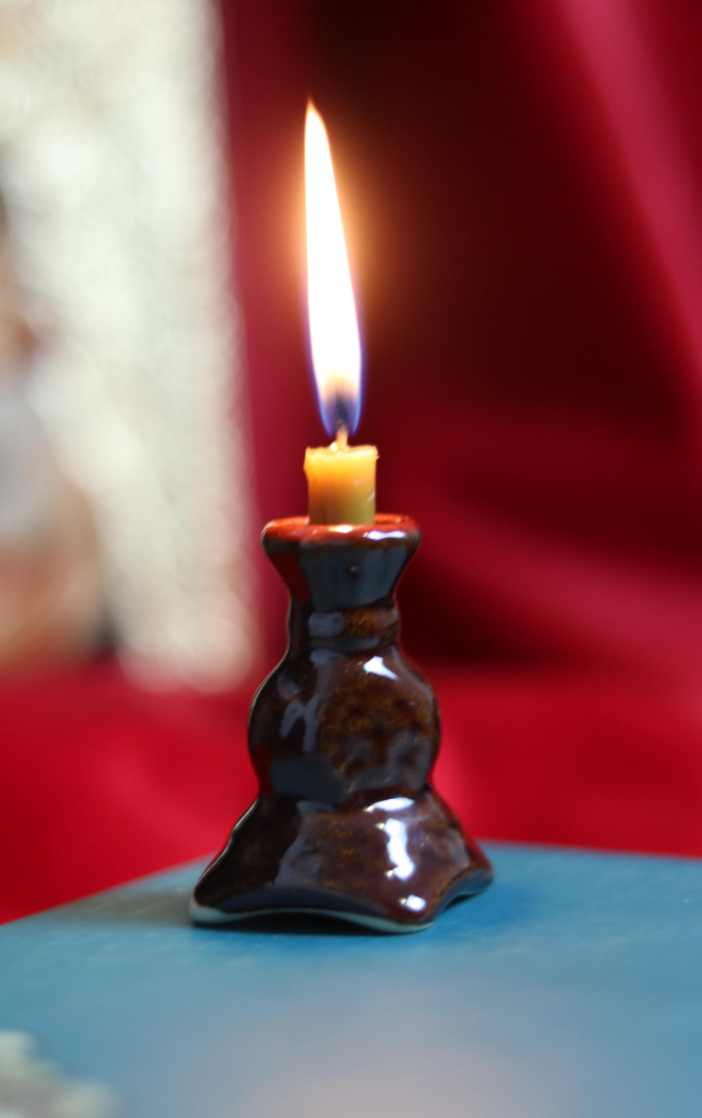 Handmade Ceramic Candle Holder – 7cm Unique Brown Pottery – Rustic Home Decor, Orthodox candlestick, Ceramic candlestick