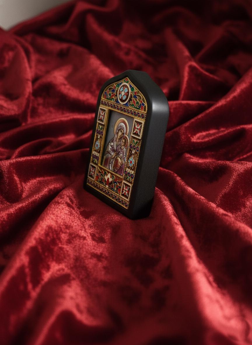 Icon Unfading Bloom Virgin Mary Metal Enamel Wood 4.5x3.1in