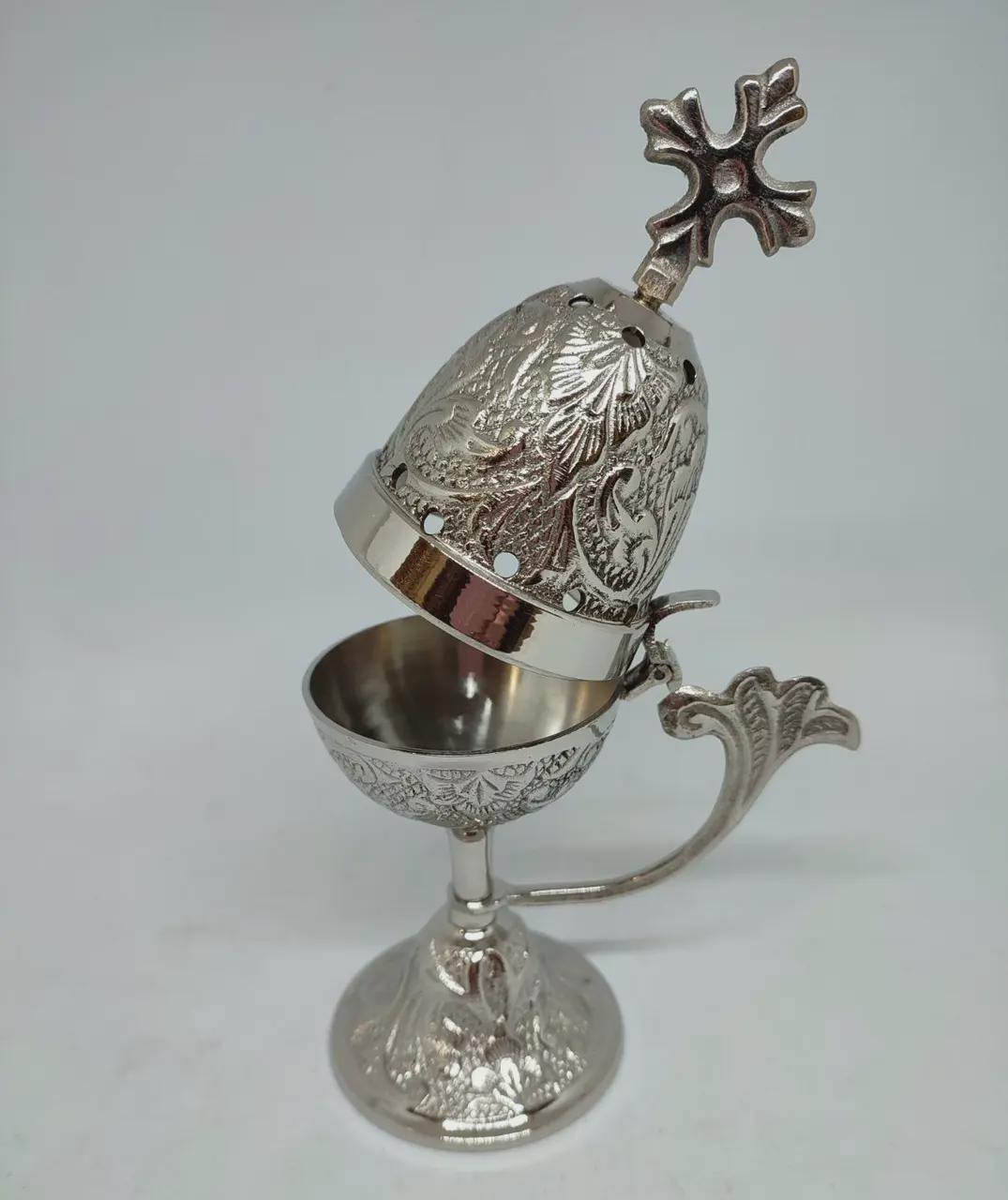 Metal Orthodox Incense Burner 7.5in, Greek Censer, Church Incense Holder, Byzantine Censer, Altar Supply, Prayer Tool