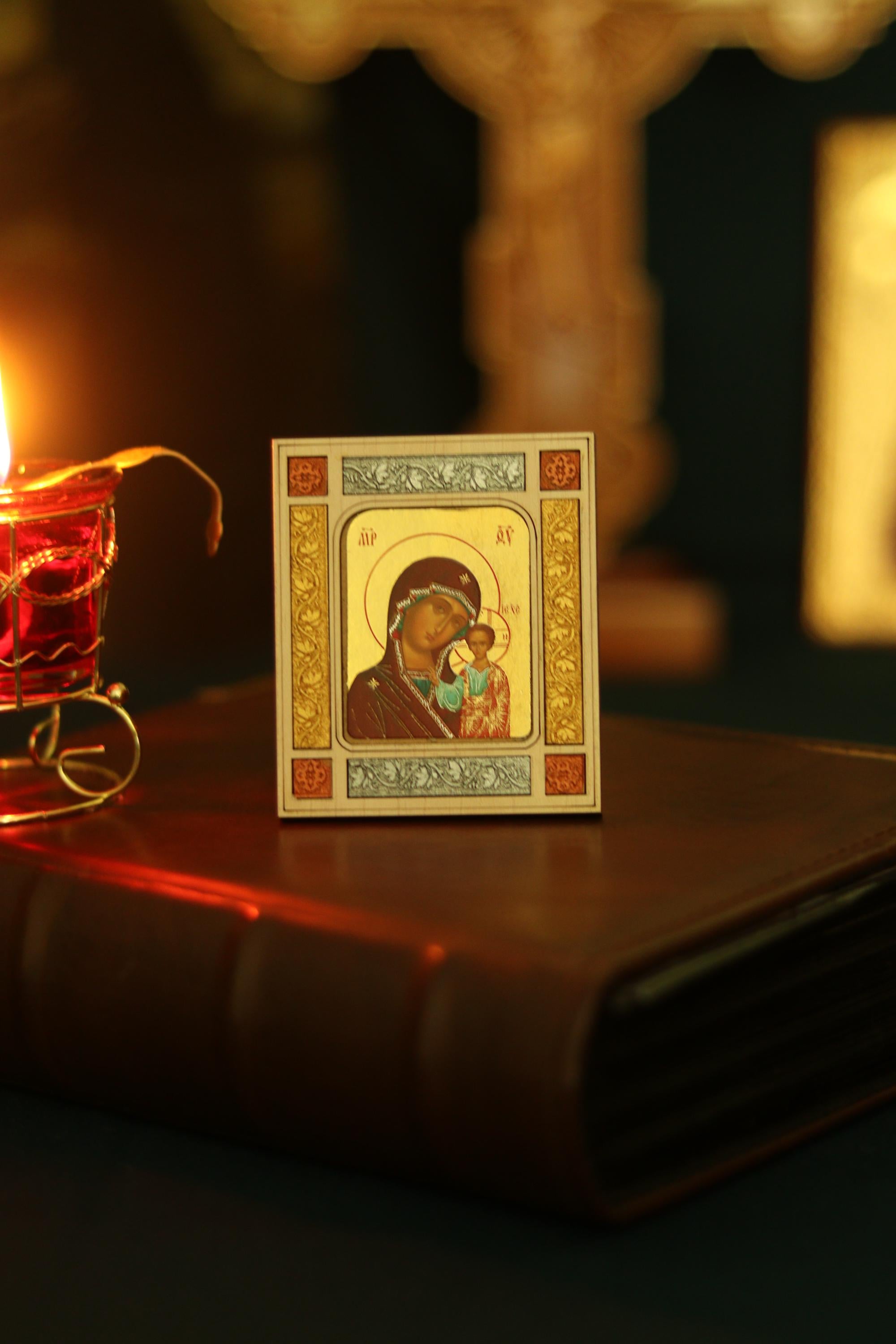Mother of God Icon Wooden Orthodox Prayer Icon Virgin Mary Wall Art 3.1in