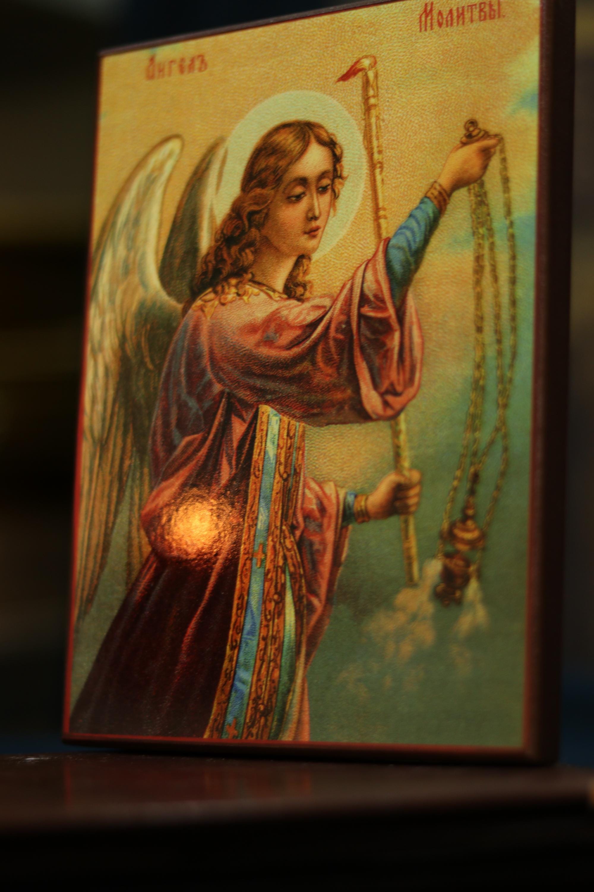 Guardian Angel Icon 6.3 in, Wooden Orthodox Angel of Prayer Christian Icon