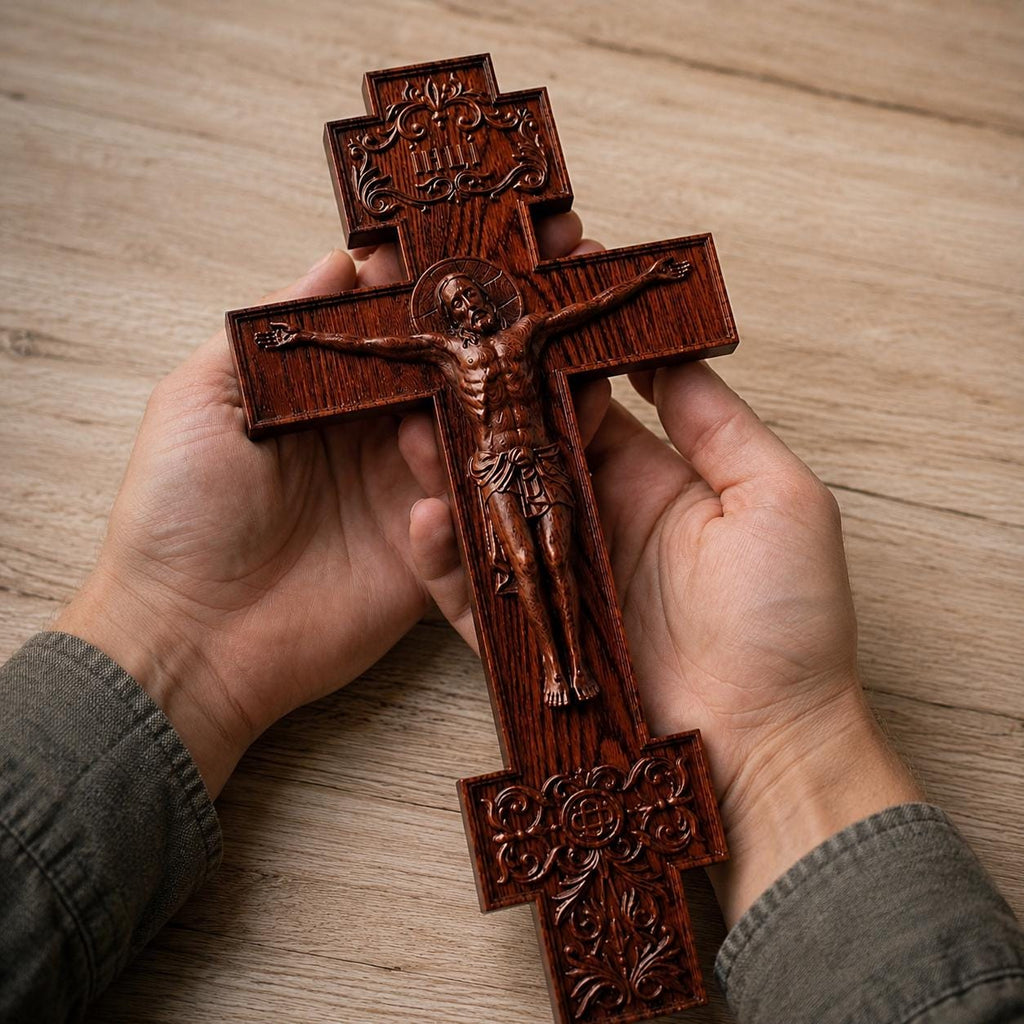 Wooden Orthodox Crucifix, 7.9-19.7in Beech Wood Cross, Jesus Christ Carving