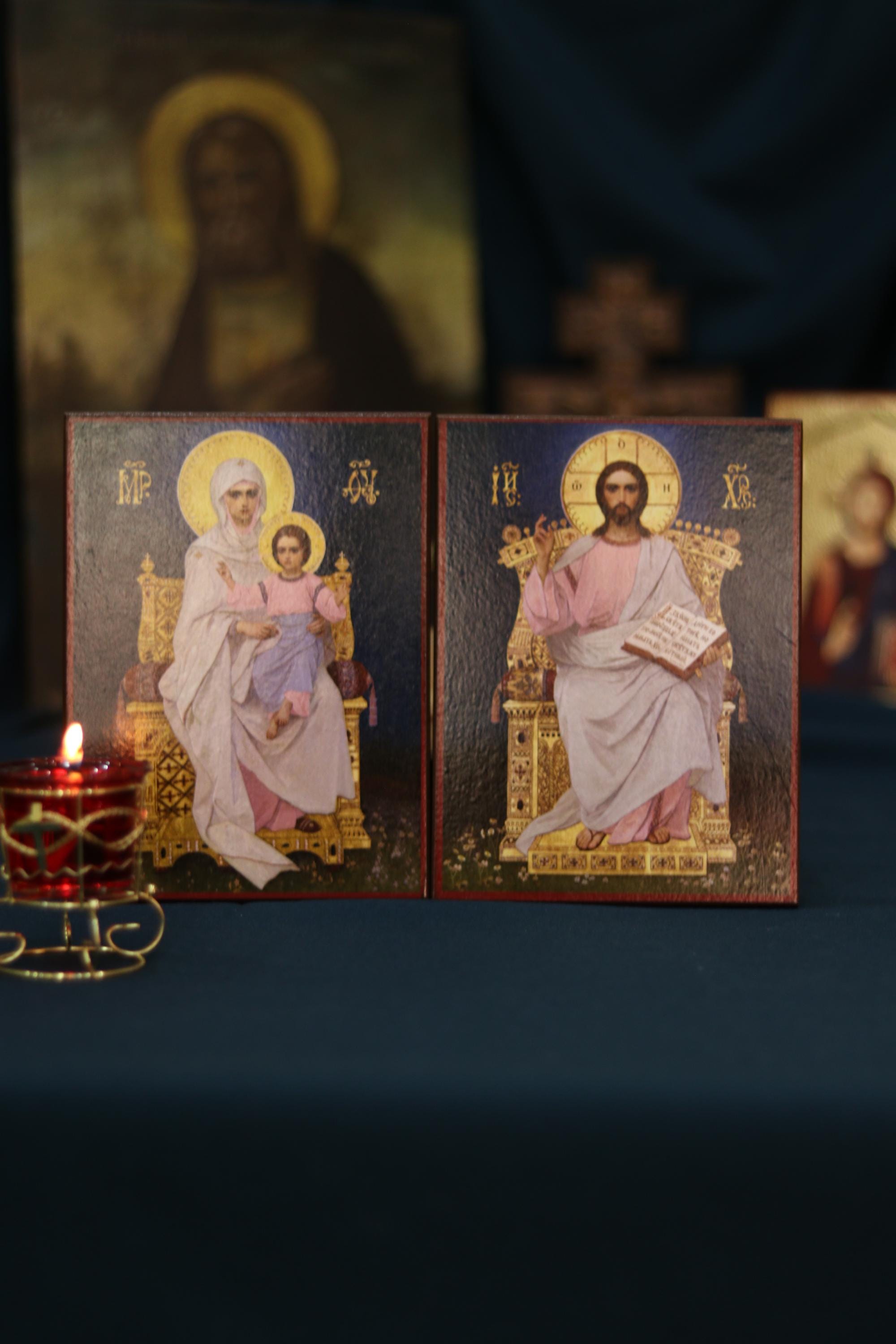 Wedding Icon Set Mother of God Child Wooden Orthodox 7.9x5.9in