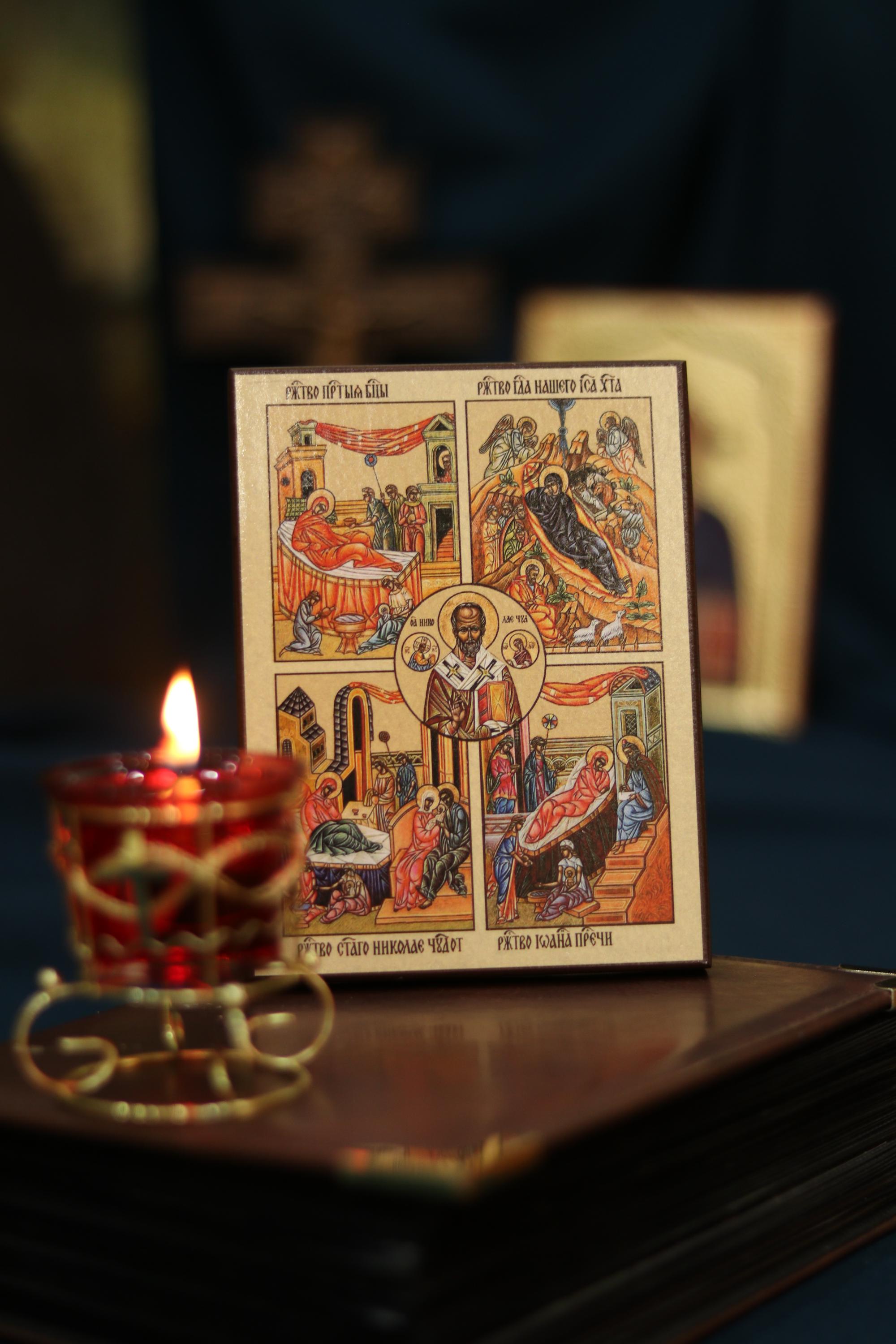 Saint Nicholas Icon Four Feasts Wooden Icon Orthodox Icon
