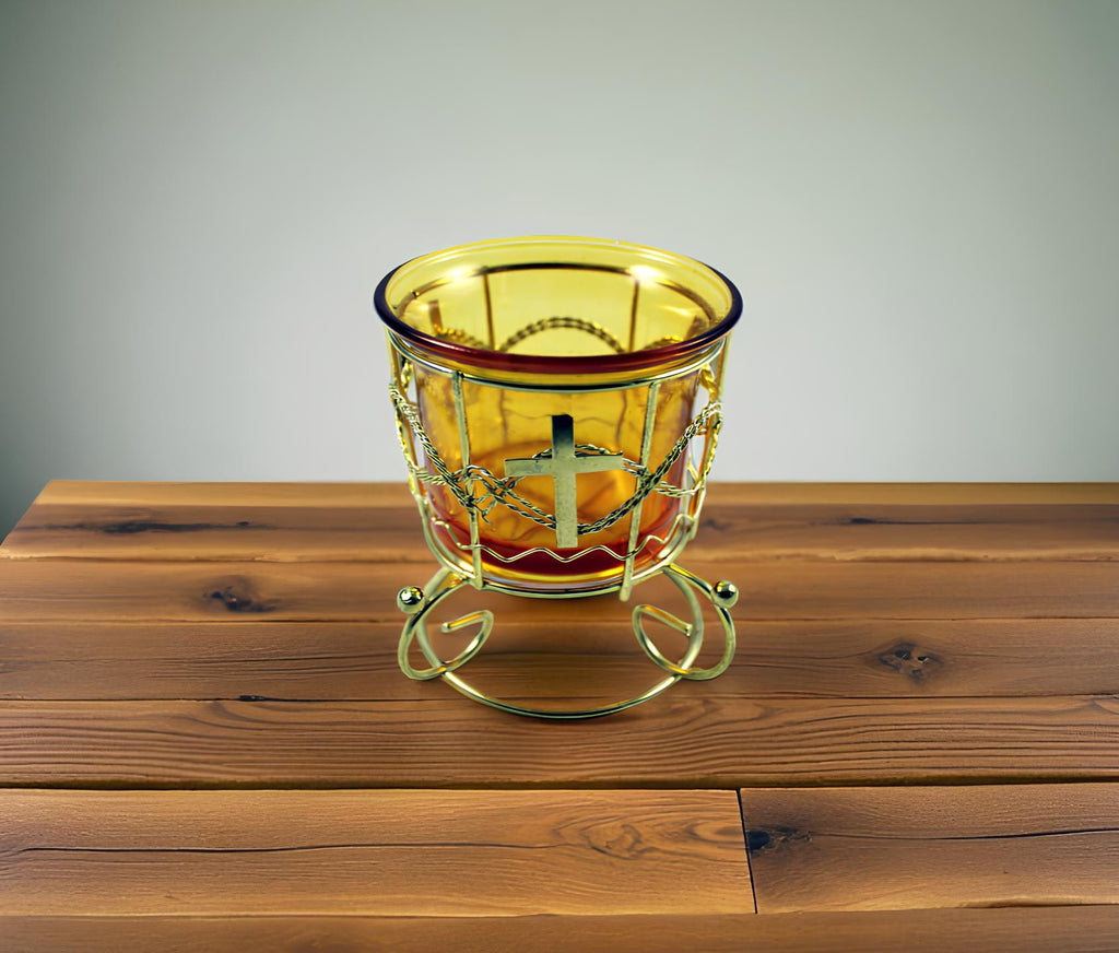 Yellow Glass Icon Lamp 80mm x 50mm, Oil Lamp, Retro Lamp, Vintage Oil Lamp, Glass Oil Lamp, Orthodox Christian Prayer Lamp, Eastern Orthodox