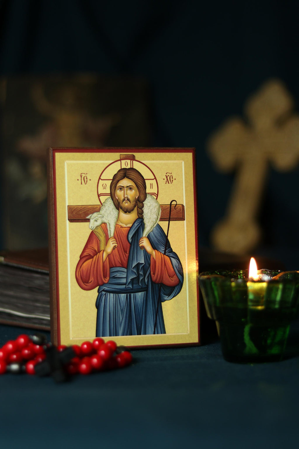 Wooden Icon , Good Shepherd Icon, Jesus Christ Icon, Orthodox Icon