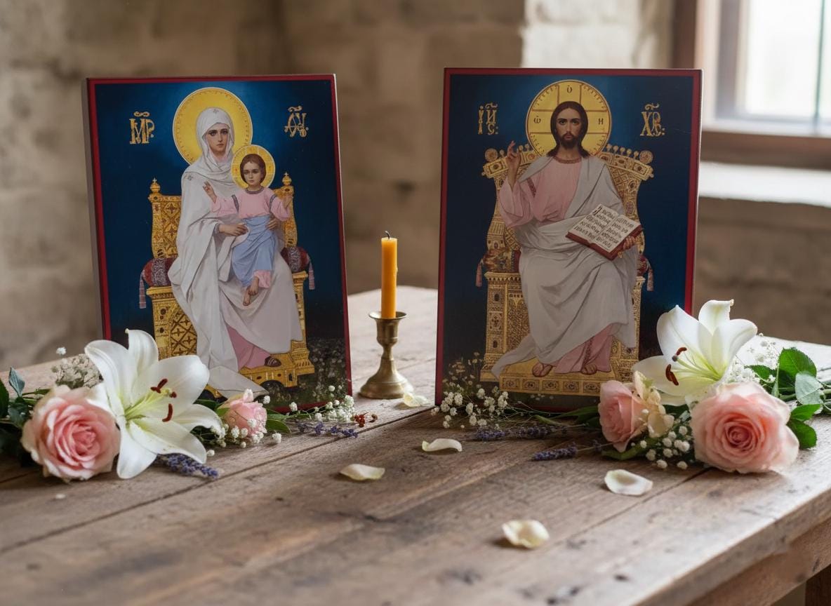 Wood Wedding Icons 11x8.3, Orthodox Icons, Virgin Mary with Child, Jesus Christ