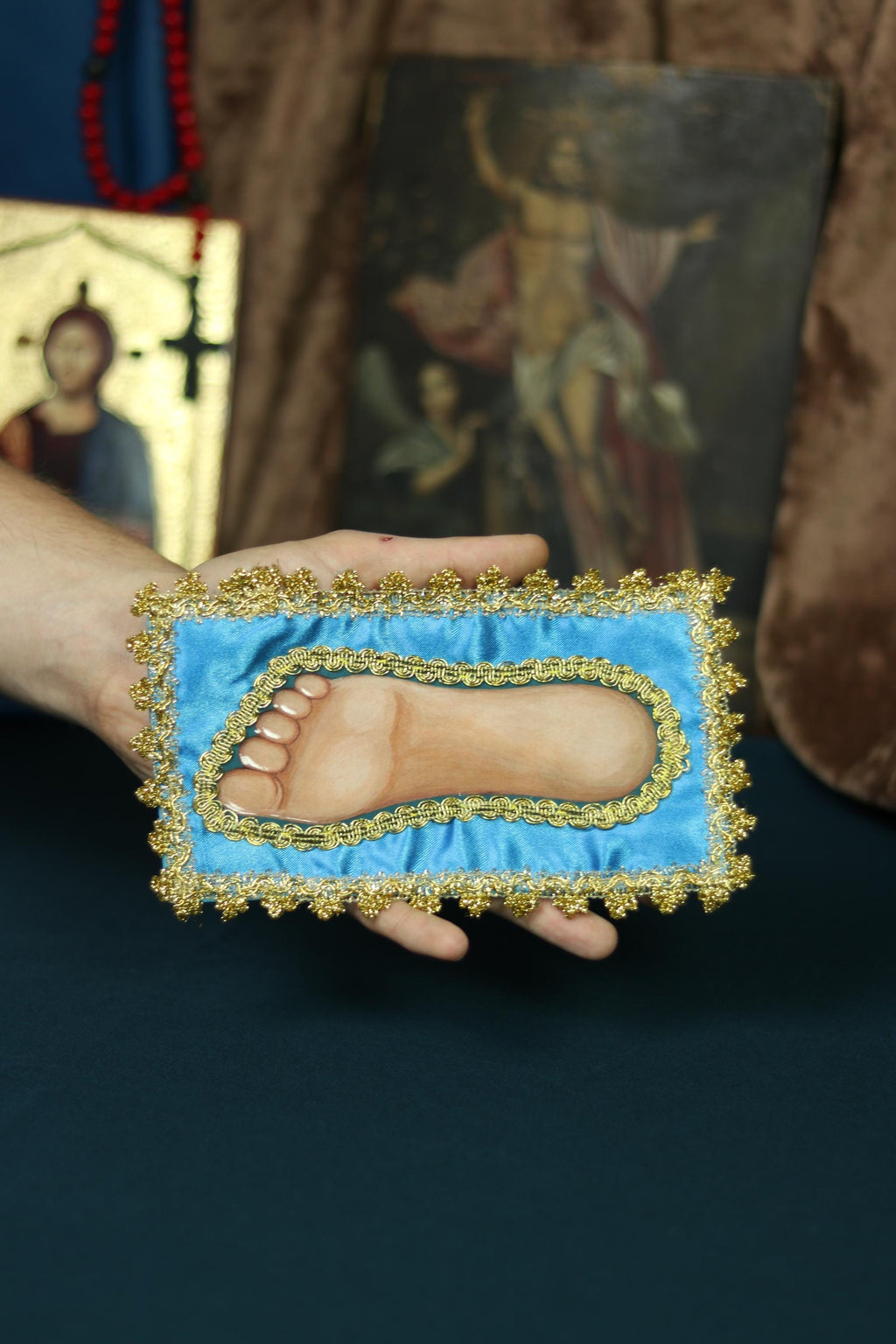 Pochaev Mother of God Footprint, Orthodox Relic 5.7×8.9 in.