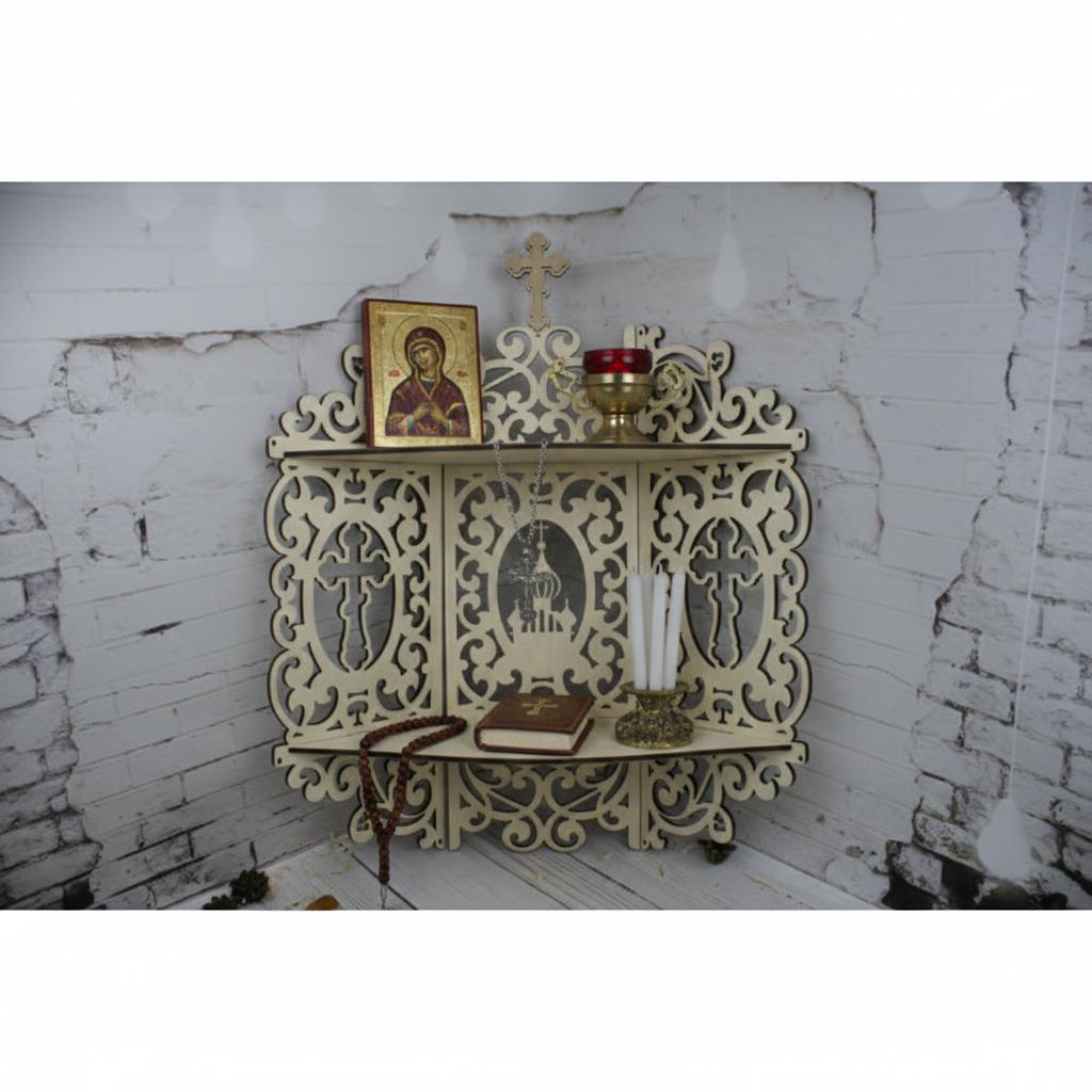 Plywood Icon Shelf 24 in Wooden Icon Shelf, Iconostasis Shelf, Orthodox Shelf