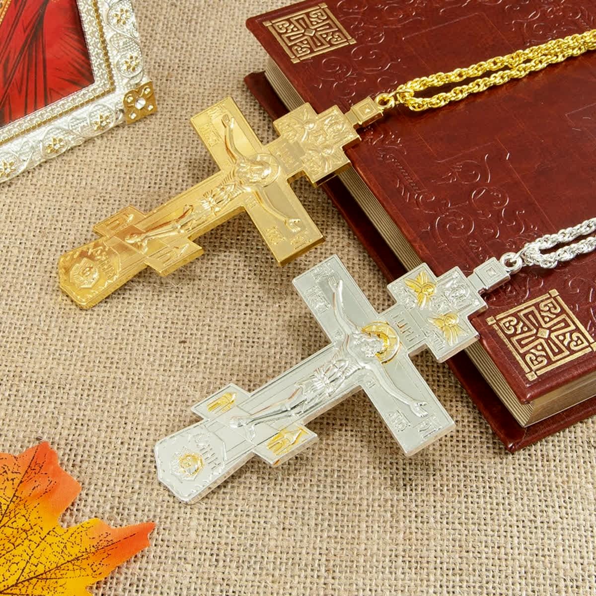 Orthodox Pectoral Cross for Priest | Gold, Silver, Silver-Gold, Light Bronze & Dark Bronze | Clergy Cross Necklace