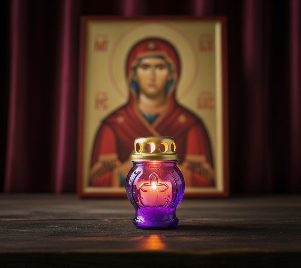 Glass Memorial Candle 3.6in/134g, Memorial Lantern, Grave Candle, Cemetery Decor, Prayer Candle, Orthodox Icon Lamp, Vintage Oil Lamp