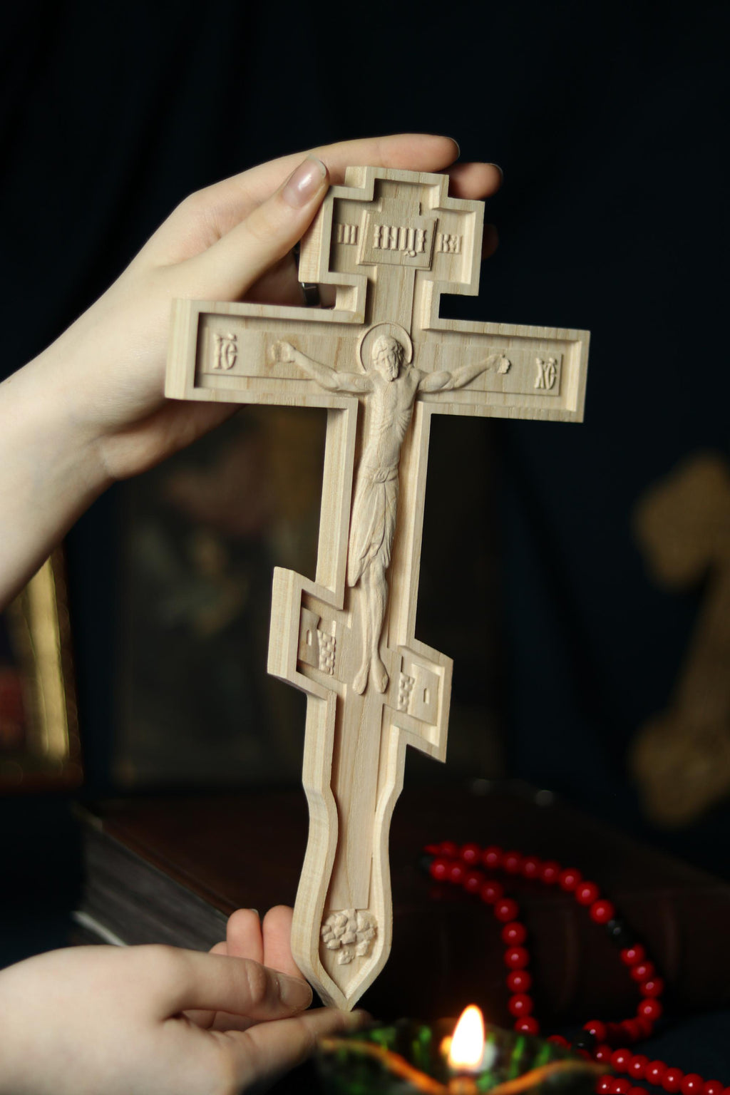 Beech Wood Cross 11.8 in, Wooden Cross, Orthodox Cross, Crucifix Jesus Christ, Christian Cross, Religious Decor, Wall Cross, Church Gift
