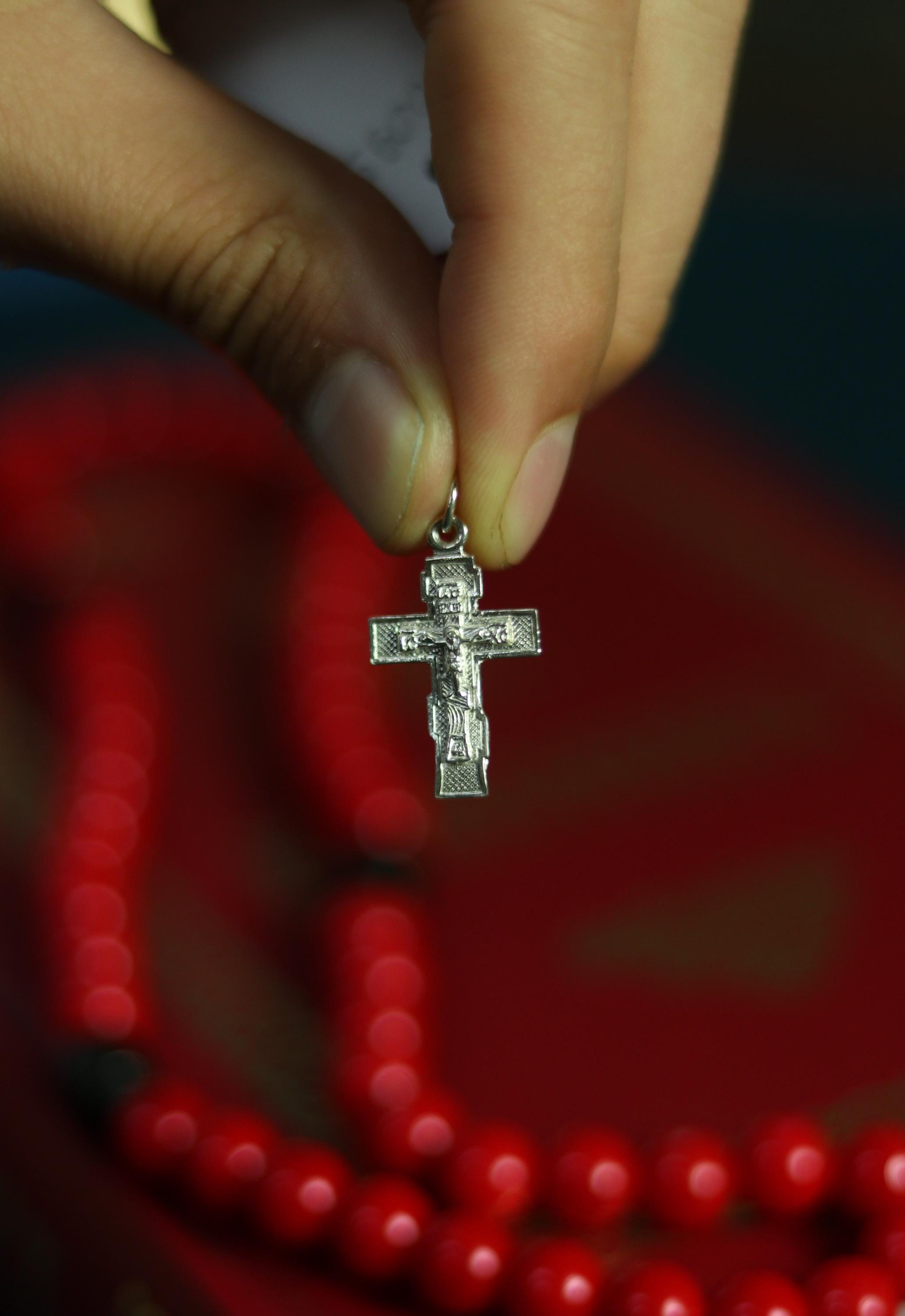 Silver cross 0.78x0.55 in, 1.49 g, Orthodox cross, Christian cross, Crucifix pendant, Religious gift, Jesus Christ cross