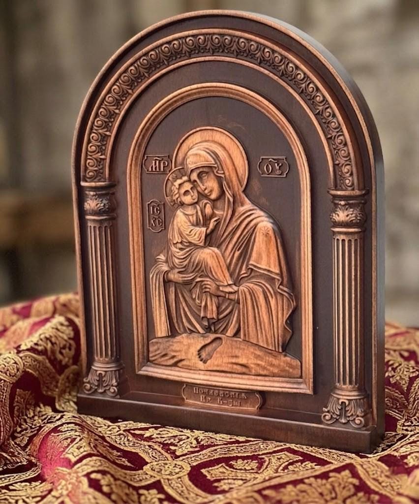 Pochaiv Mother of God Icon Wooden Orthodox Arch Icon 11.8x9.8in