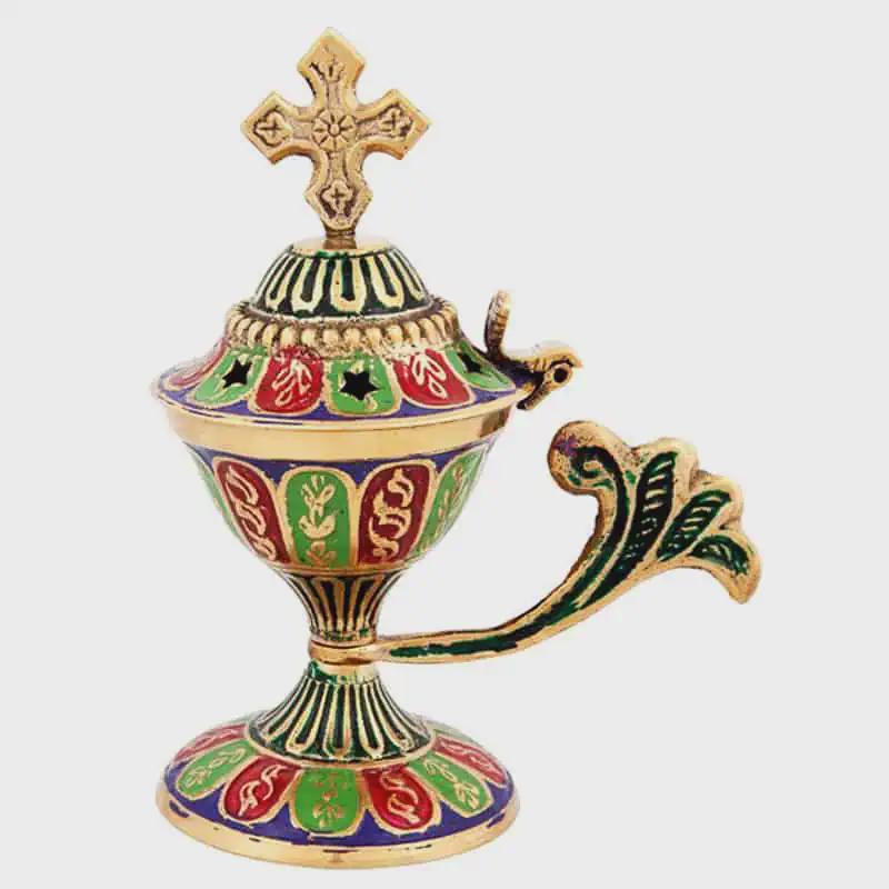 Bronze Incense Burner 5.1in, Orthodox Censer, Enamel Incense Burner, Byzantine Censer