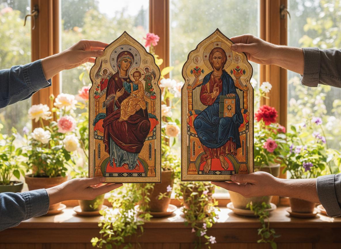 Icon Diptych 12.6 in, Orthodox Icons, Jesus Christ, Virgin Mary, Christian Gift, Religious Decor, Wedding Gift, Home Altar