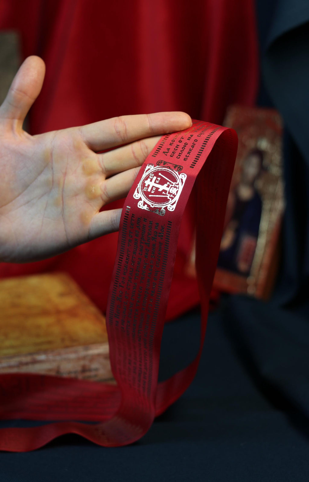 Orthodox Silk Belt 45" | Gold Embossed Psalms 90 & 67 | Religious Prayer Sash | Christian Gift | Red, Blue, Green | 115 cm Handmade