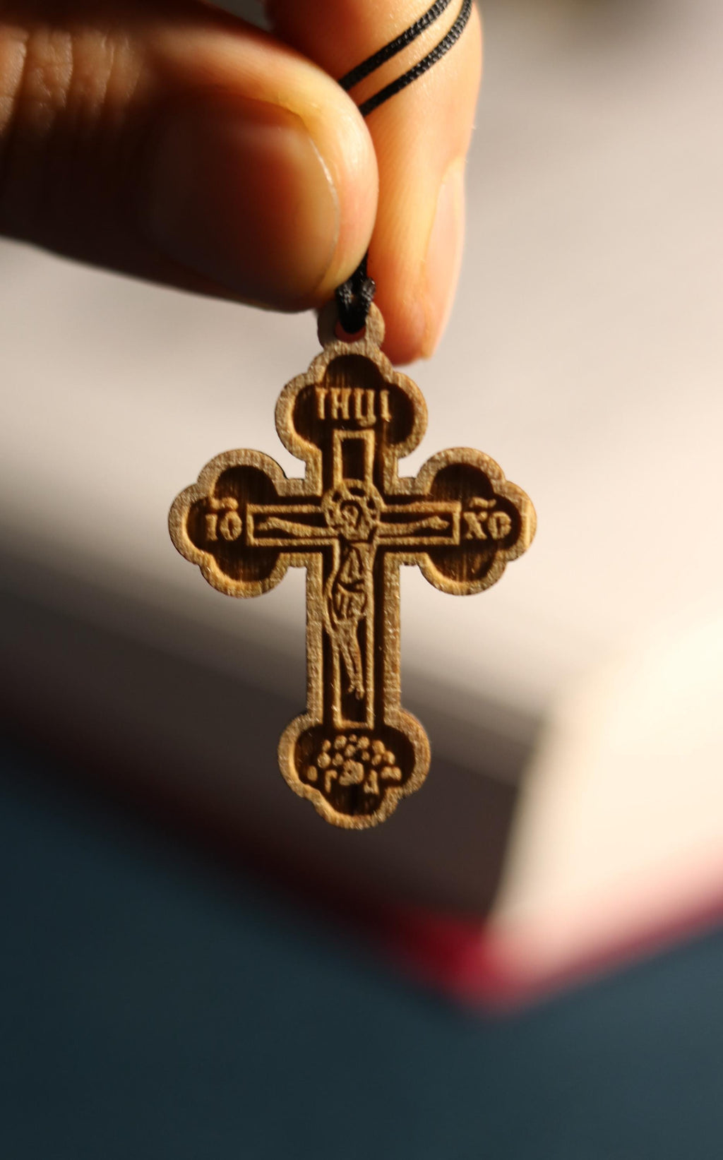 Orthodox Wooden Cross Pendant – Compressed Wood, Jesus Crucifix, Blessed in Church, Orthodox cross, Orthodox icon