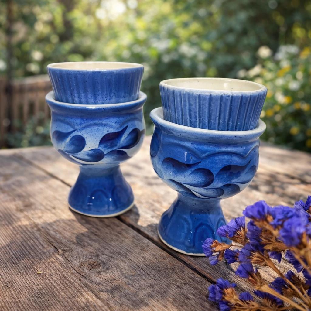 Blue Ceramic Orthodox Oil Lamp 4.5 inches, Table Lampada for Icons, Christian Prayer Lamp