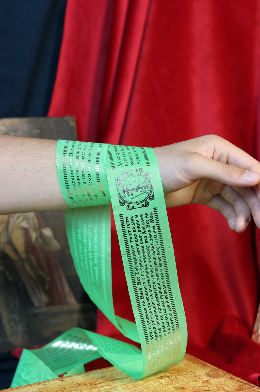 Orthodox Silk Belt 45" | Gold Embossed Psalms 90 & 67 | Religious Prayer Sash | Christian Gift | Red, Blue, Green | 115 cm Handmade