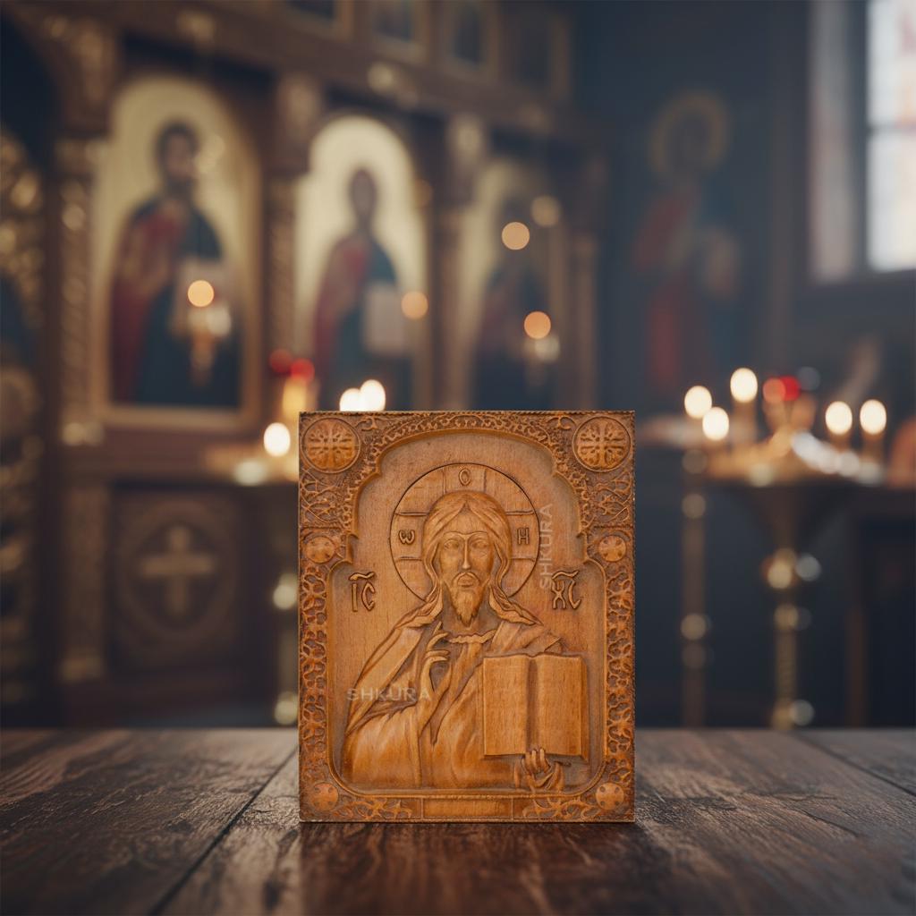 Wooden Icon 14x12 cm, Beech Orthodox Icon, Jesus Christ Icon, Religious Decor, Christian Gift, Hanging Icon, Travel Icon
