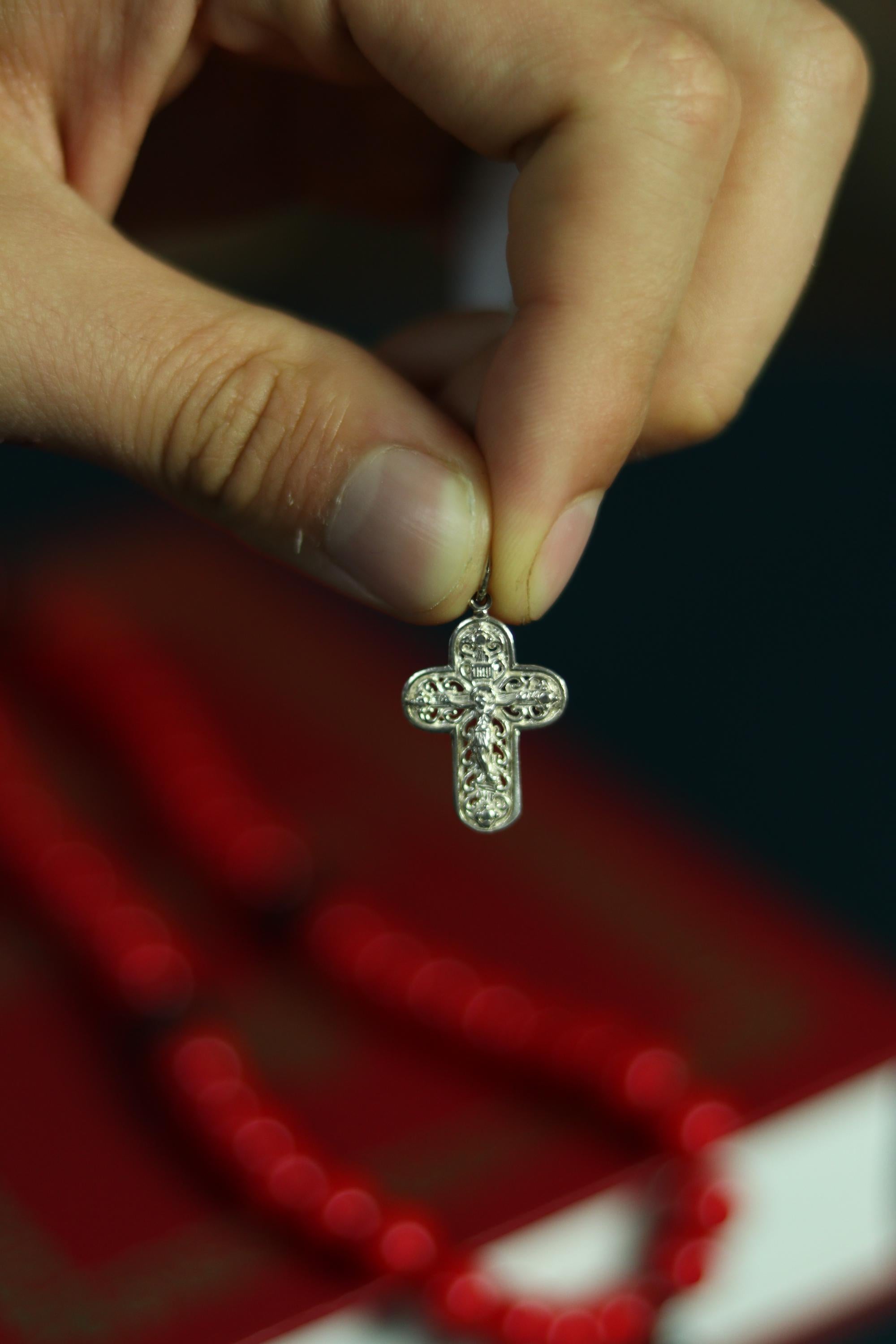 Sterling Silver Orthodox Cross Pendant – 1.57 g, 2.4 cm, Blessed Christian Crucifix