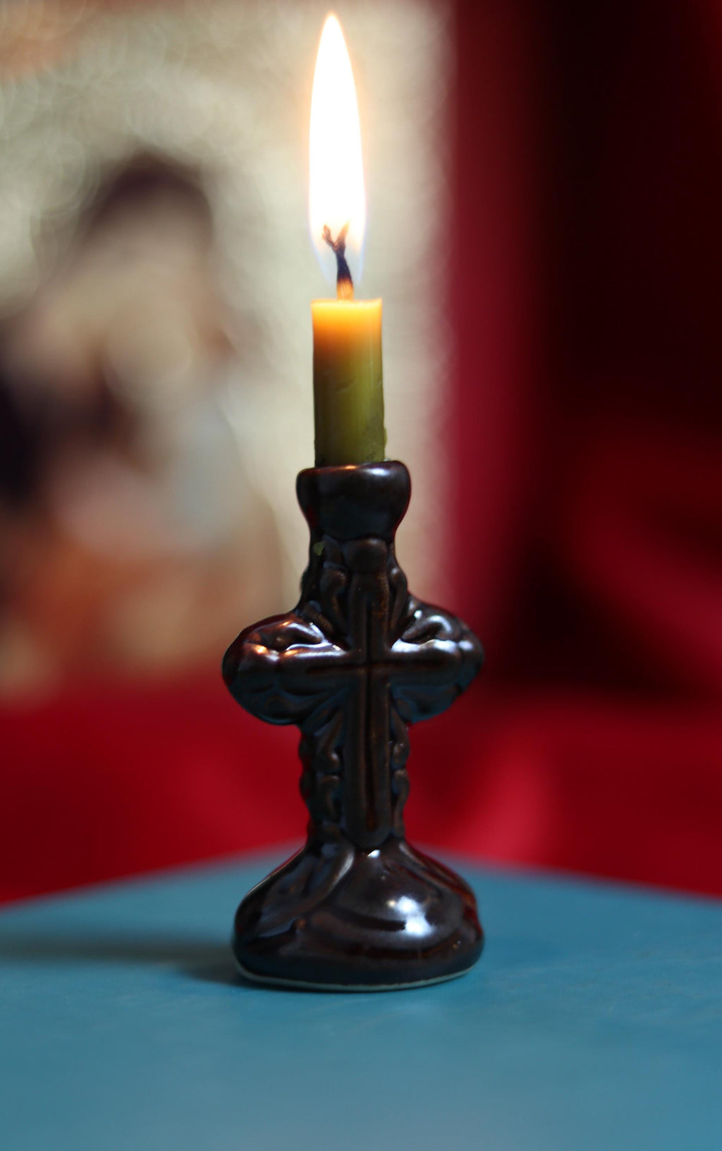 Ceramic Cross Candle Holder – 7 cm, Orthodox candlestick, Ceramic candlestick, Orthodox icon, Orthodox cross, Small candlestick
