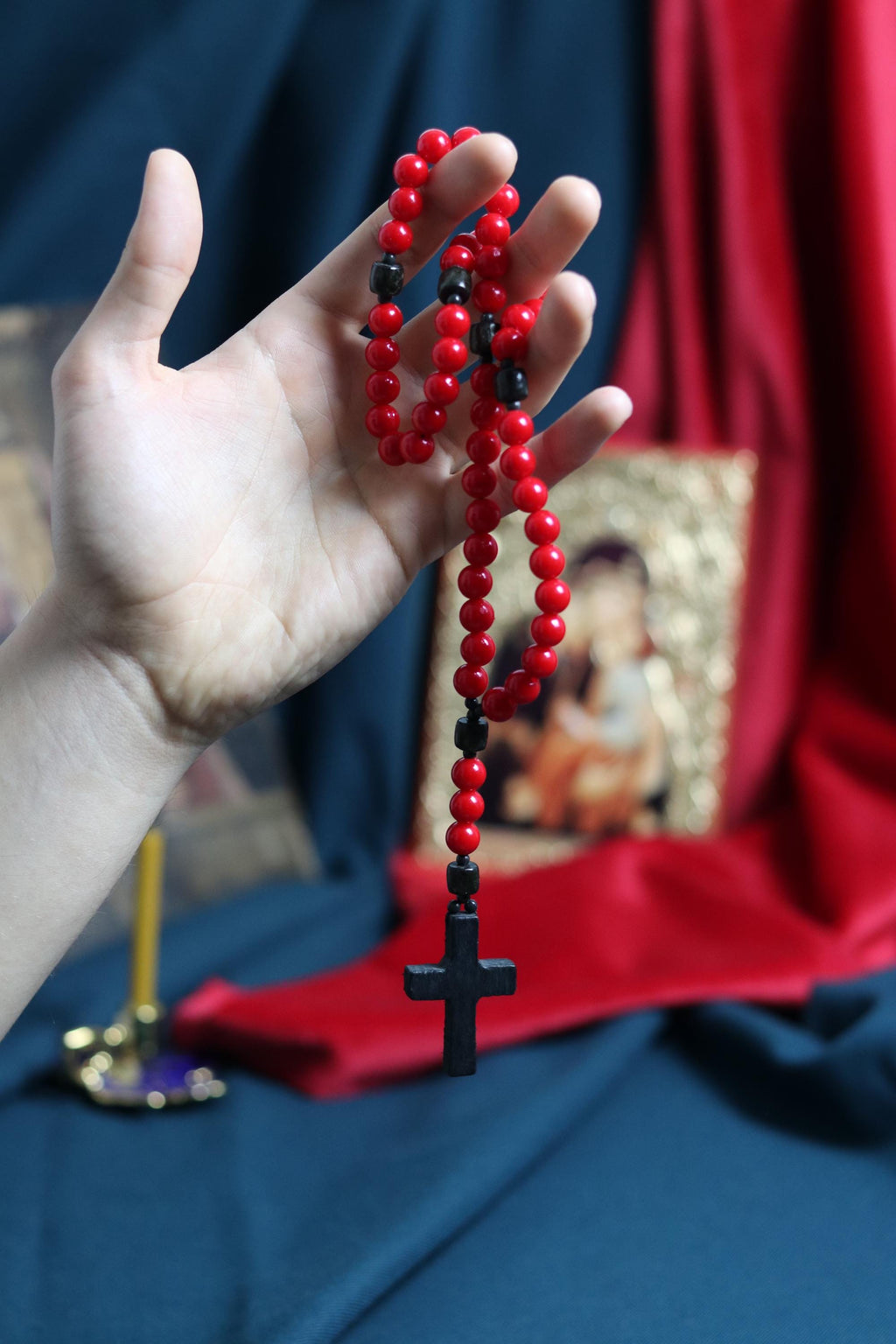 Orthodox Wooden Prayer Beads with Tassel – Handmade Black Wood Orthodox rosaries, Prayer beads, Orthodox prayer rope, Red komboskini