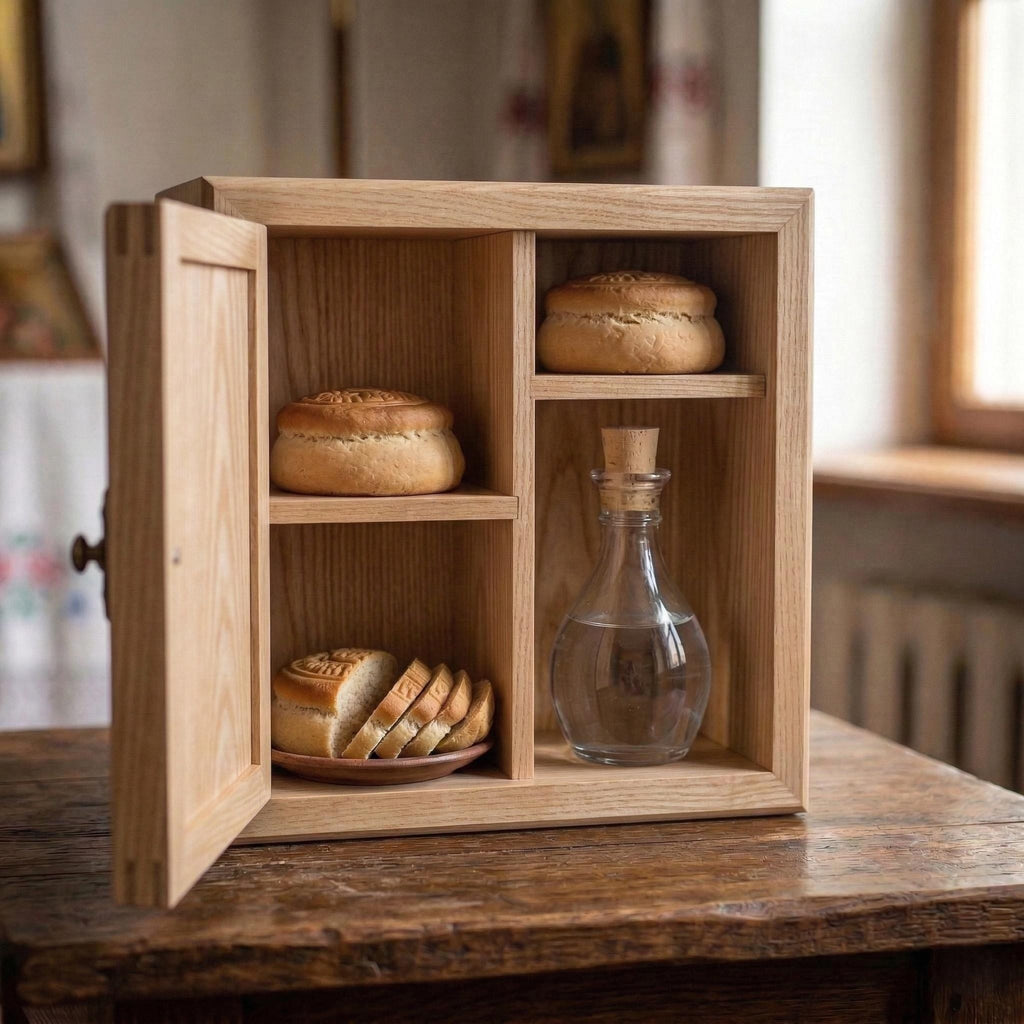 9.8x9.8x7.9 in Wooden Prosphora Box, Prosphora Box, Orthodox Box, Church Container, Wooden Church Box, Prosphora Storage, Antidoron Box