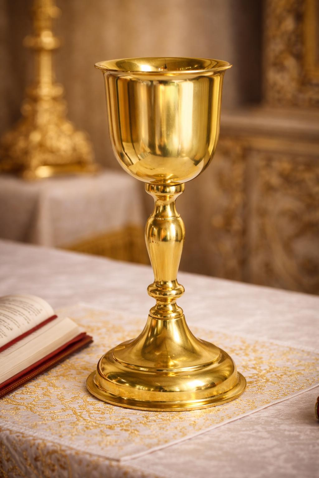 Brass Chalice 9.8 inches, Orthodox Communion Cup, Church Eucharist Vessel, Liturgical Cup, Christian Supplies