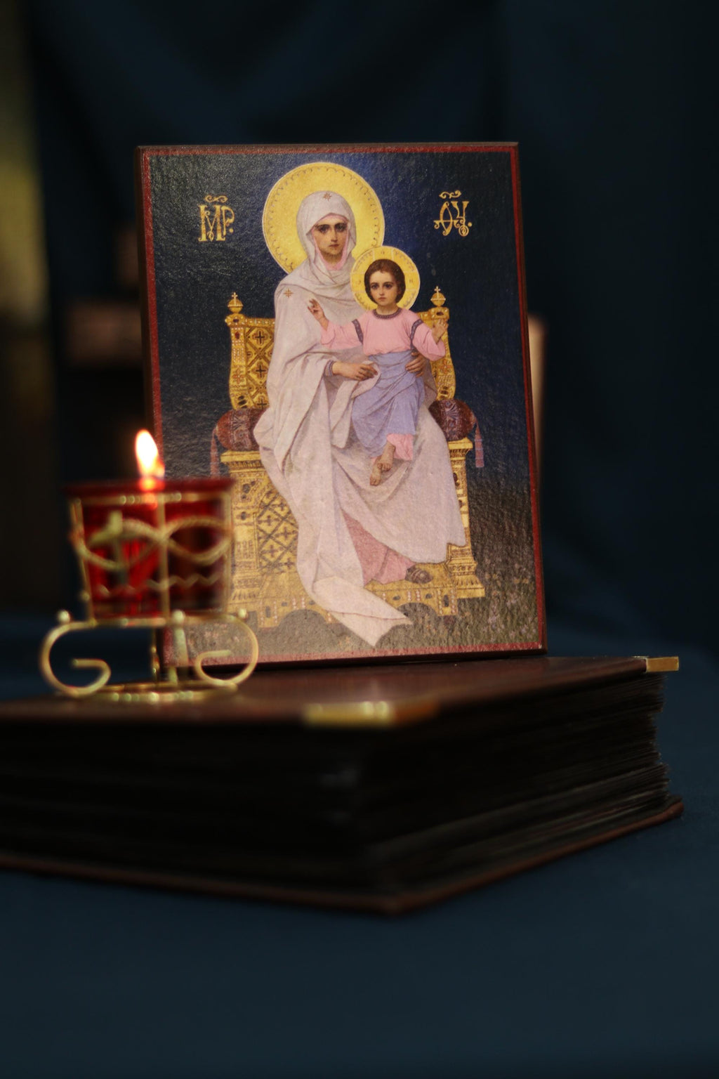 Mother of God Enthroned Icon Wooden Orthodox 7.9x6.1in