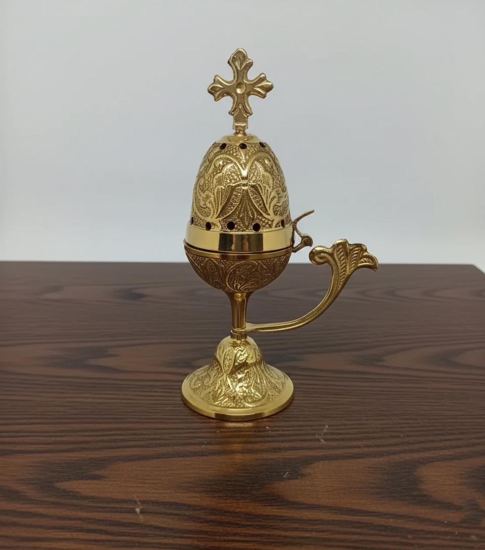 Metal Orthodox Incense Burner 7.5in, Greek Censer, Church Incense Holder, Byzantine Censer, Altar Supply, Prayer Tool