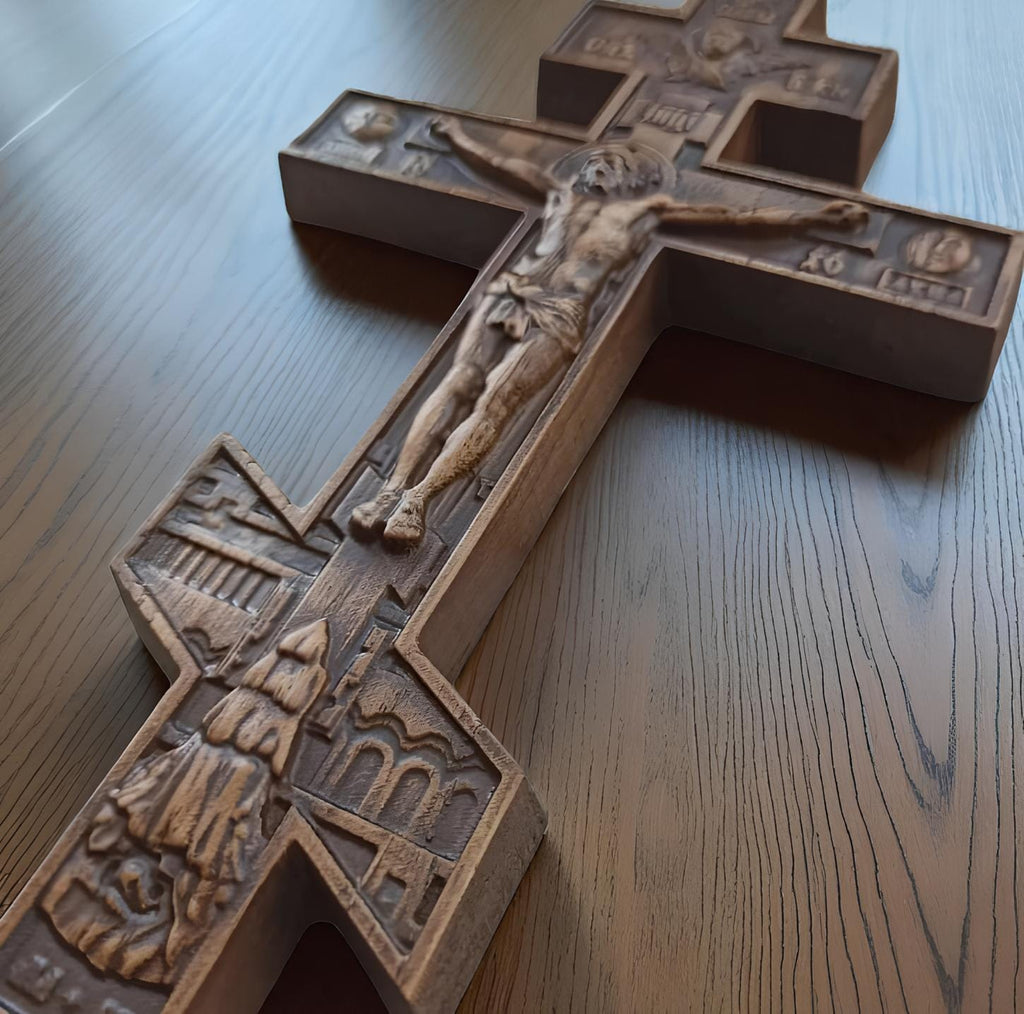 Orthodox Wooden Crucifix, Handcrafted Oak Wood Cross