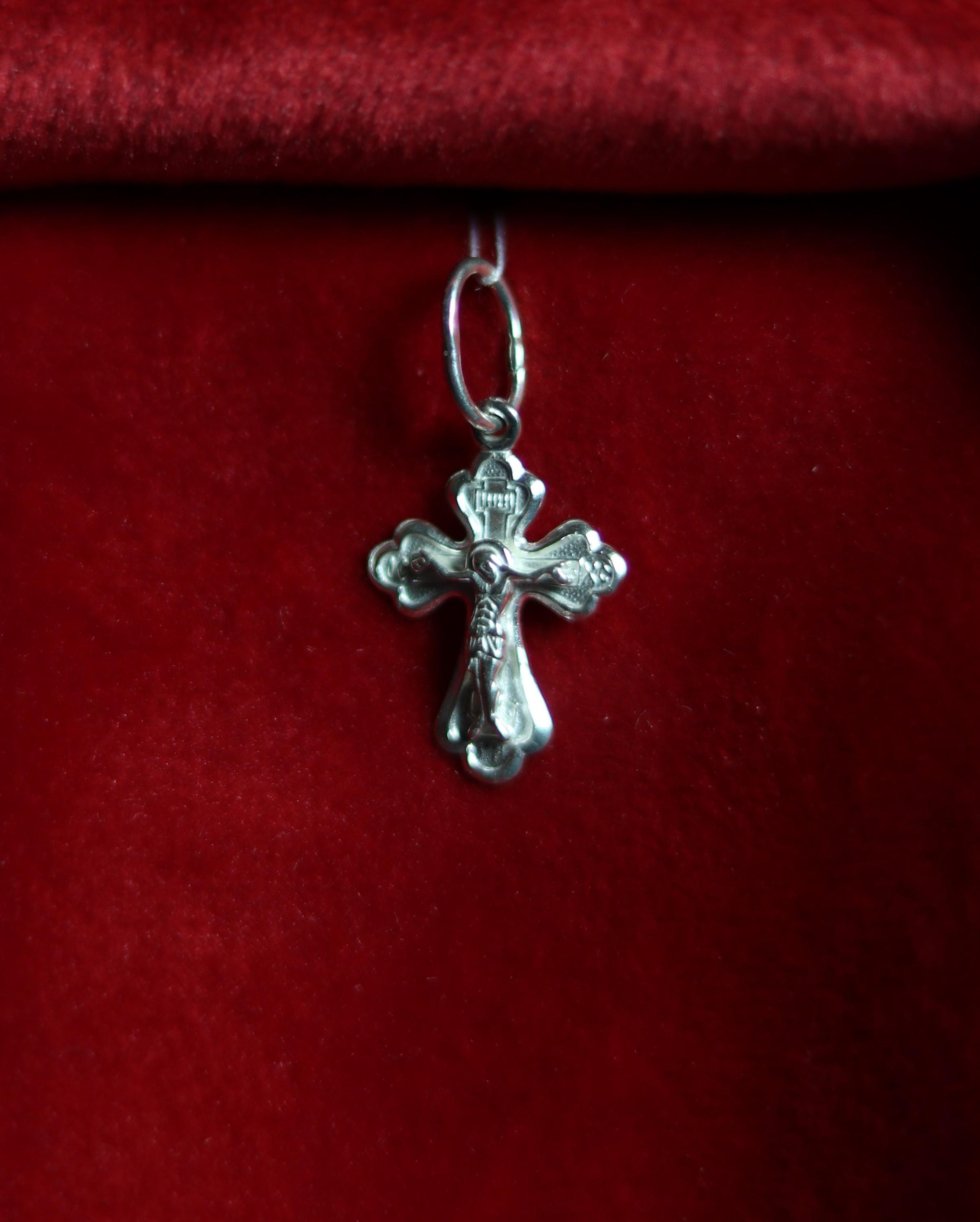 Orthodox Silver Cross Pendant – Sterling Silver 925 – 1.2×1.5 cm – 0.9 g – Eastern Christian Crucifix Charm, Orthodox cross, Crucifixion