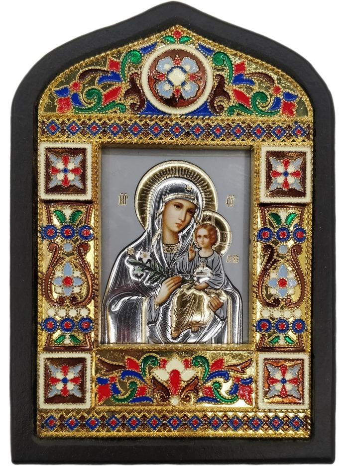Icon Unfading Bloom Virgin Mary Metal Enamel Wood 4.5x3.1in
