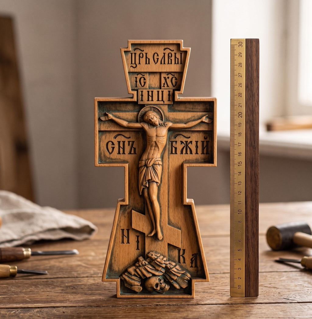 Wooden Orthodox Cross 8in 12in 16in 20in, Carved Wood Crucifix, Jesus Christ Cross, Christian Cross, Church Cross, Wall Cross