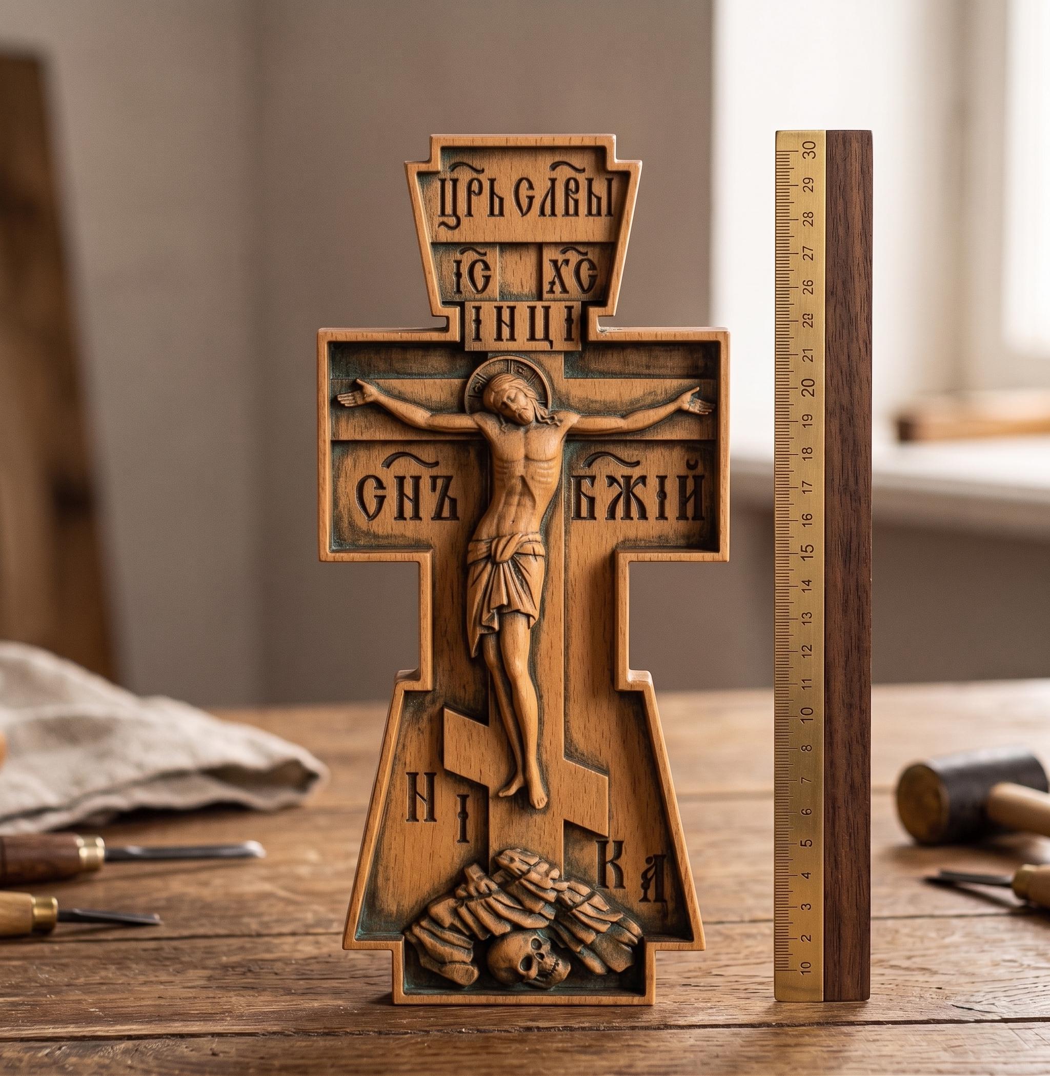 Wooden Orthodox Cross 8in 12in 16in 20in, Carved Wood Crucifix, Jesus Christ Cross, Christian Cross, Church Cross, Wall Cross