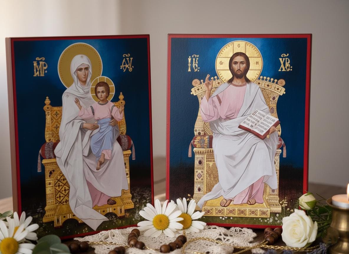 Wood Wedding Icons 11x8.3, Orthodox Icons, Virgin Mary with Child, Jesus Christ