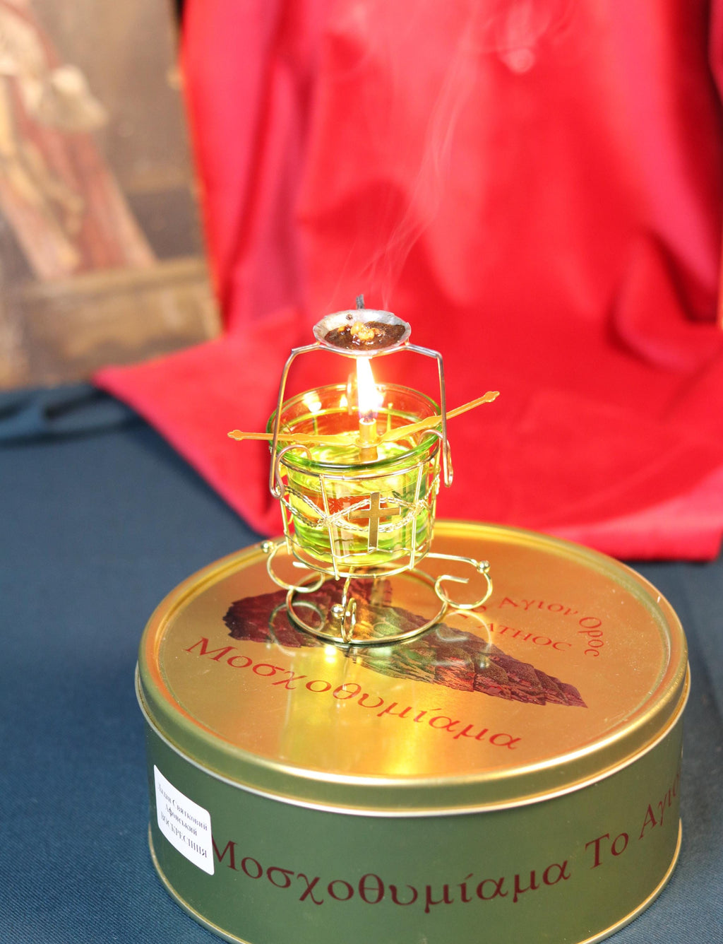 Orthodox Christian Incense Kit – Hanging Lampada, Burner Attachment & 60g Greek Frankincense – Prayer Set for Home Altar Worship