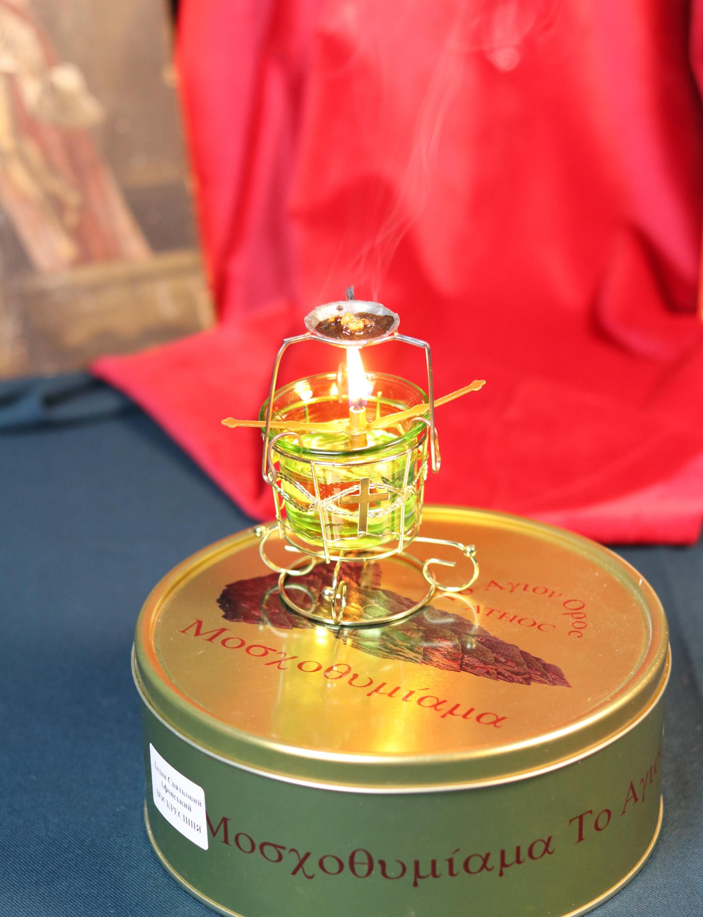 Orthodox Christian Incense Kit – Hanging Lampada, Burner Attachment & 60g Greek Frankincense – Prayer Set for Home Altar Worship