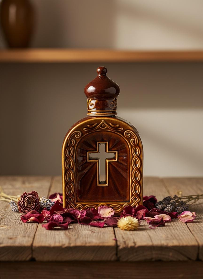 Brown Holy Water Bottle 23cm, 450ml | Ceramic Water Container.