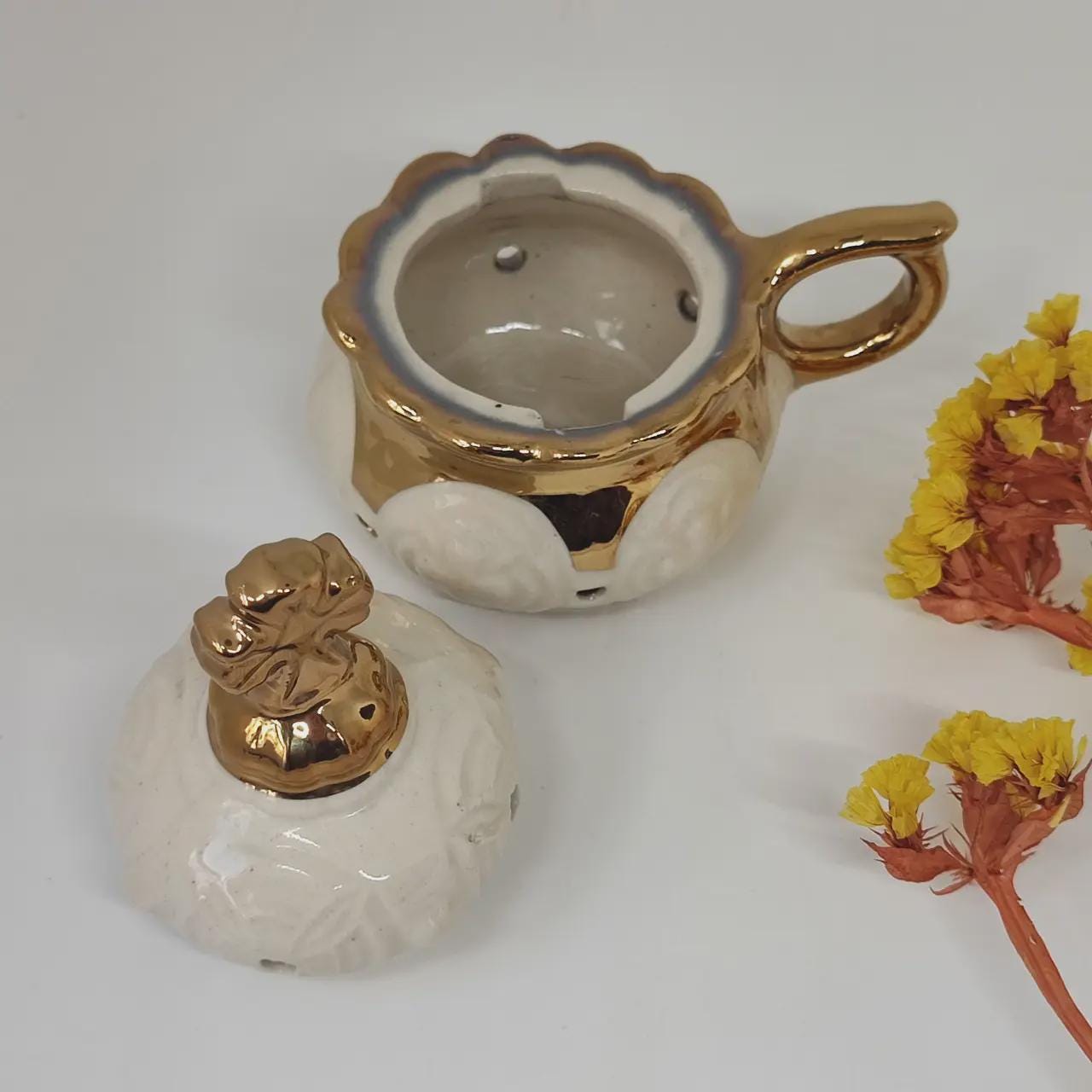 White Ceramic Incense Burner with Handle 4.3 in., Orthodox Censer, Christian Incense Holder