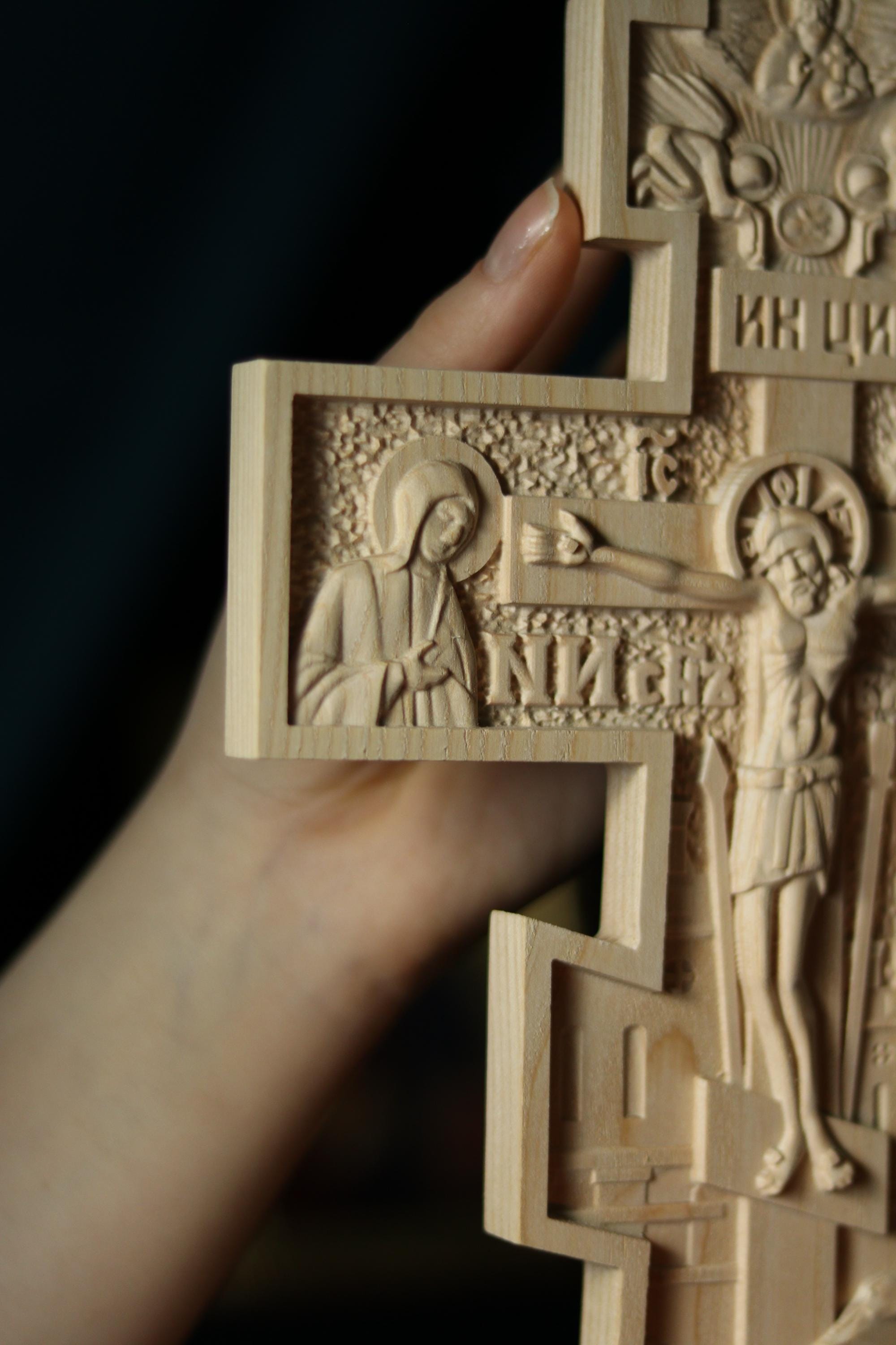 12in Beech Wood Orthodox Cross, Church Cross, Wooden Crucifix.